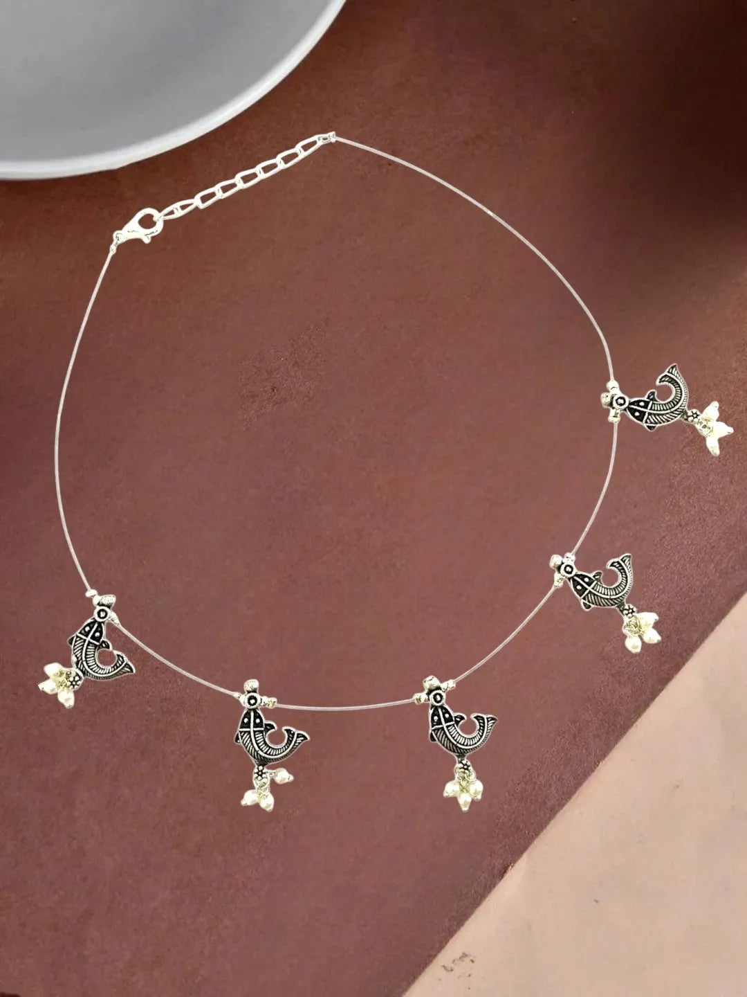 Silver Oxidised Fish Motif Invisible Jewellery Set