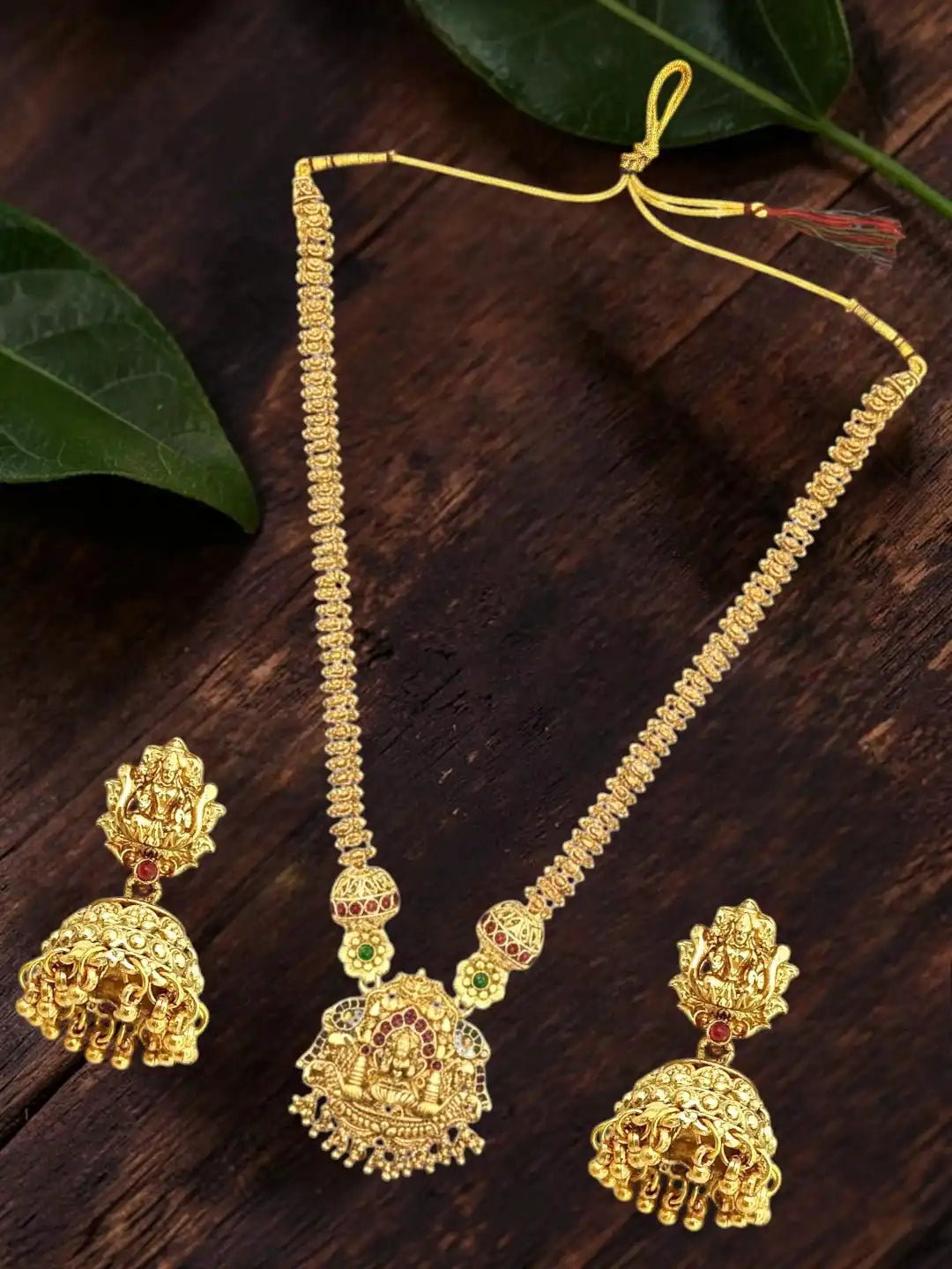 Gold Plated Temple Long Necklace Set