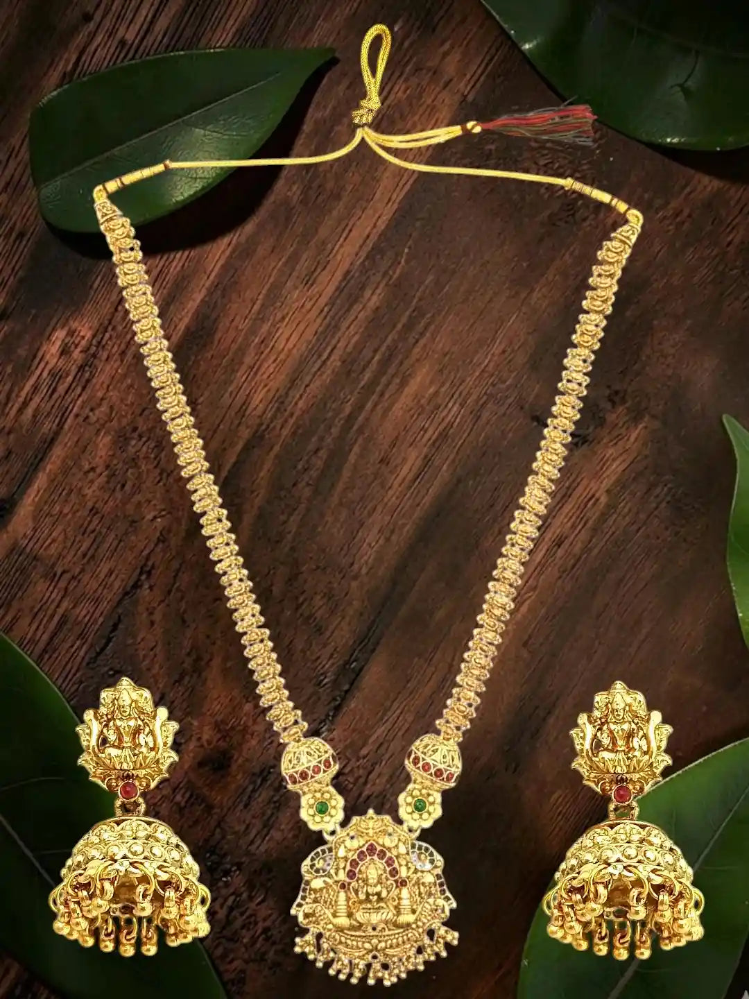 Gold Plated Temple Long Necklace Set