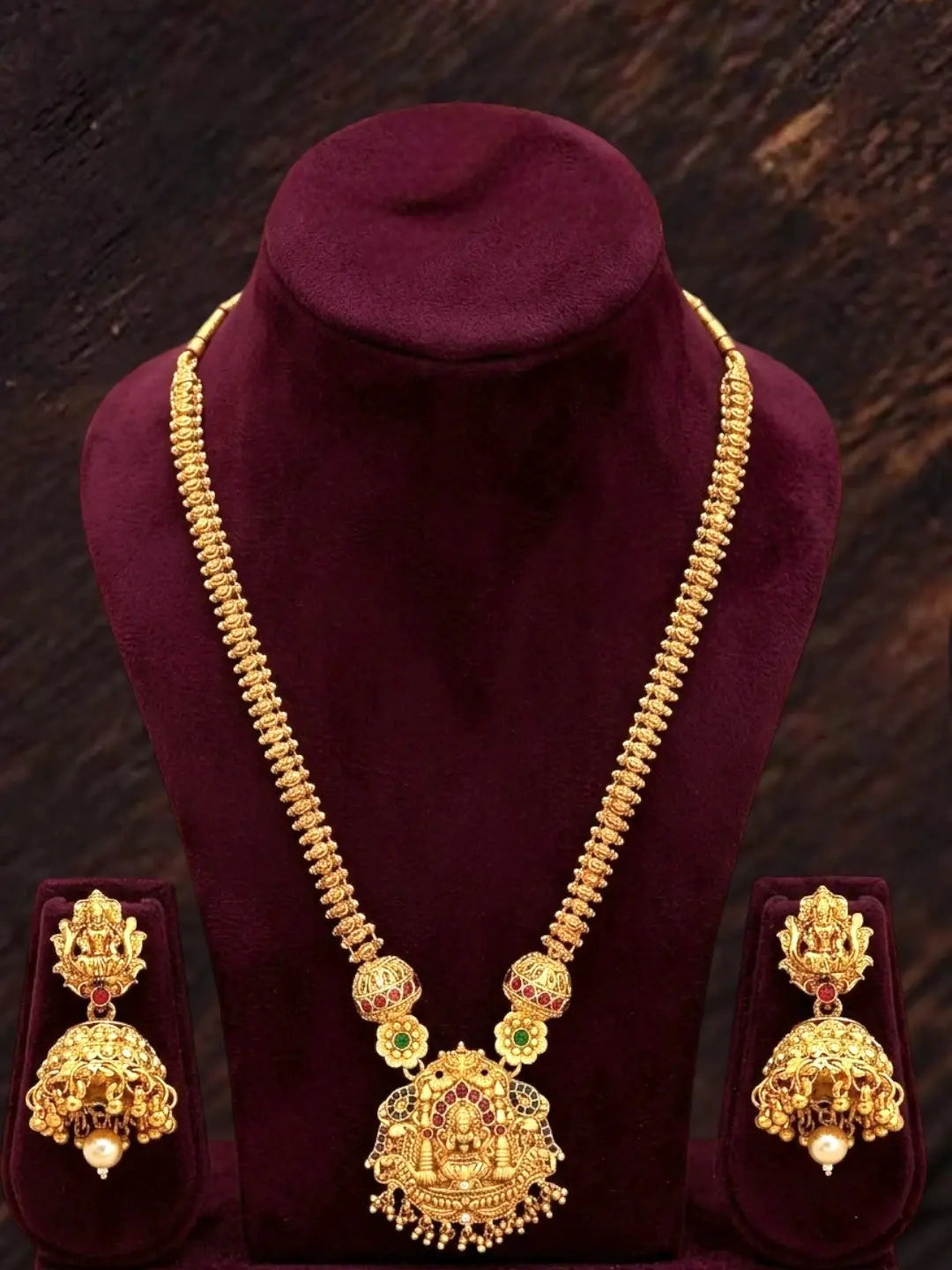 Gold Plated Temple Long Necklace Set