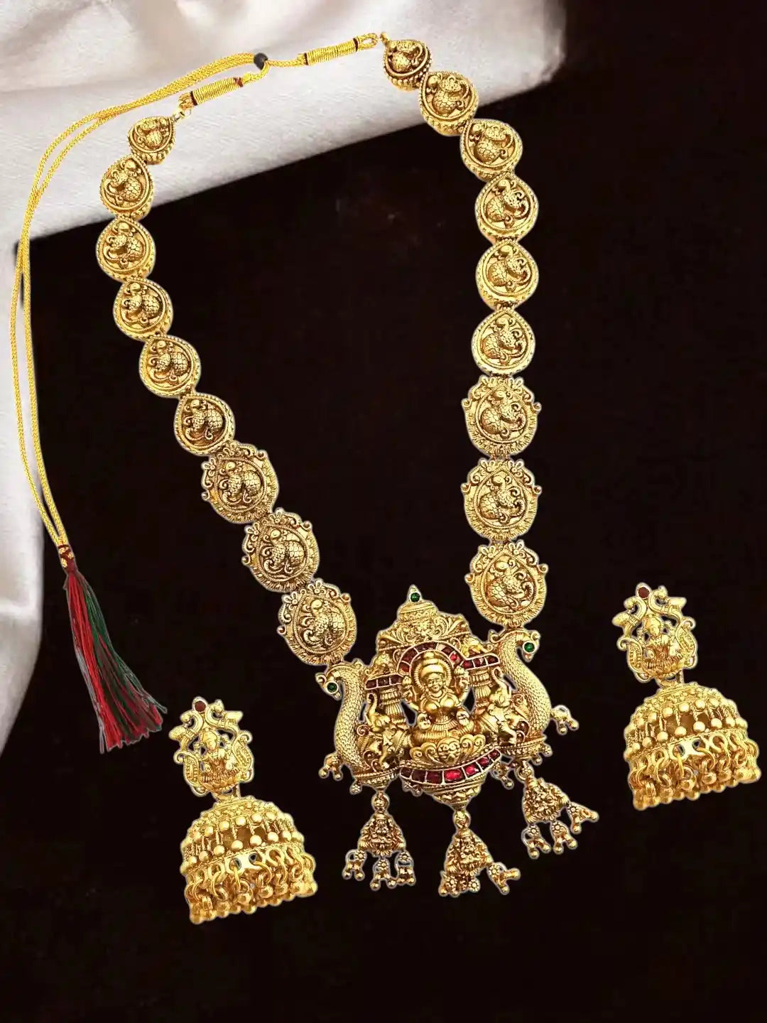 Gold Plated Temple Style Long Necklace Set