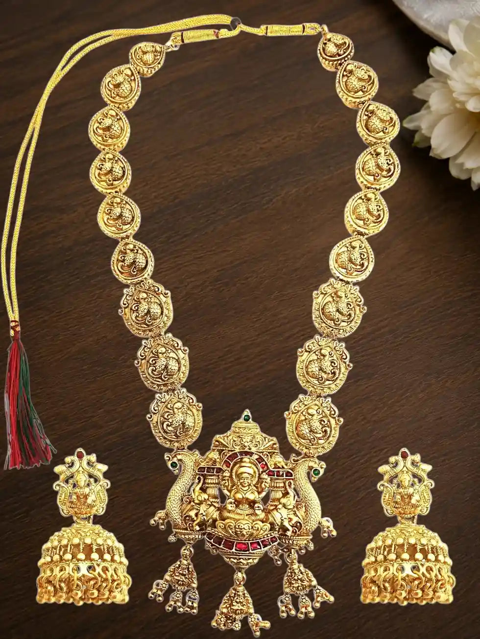 Gold Plated Temple Style Long Necklace Set