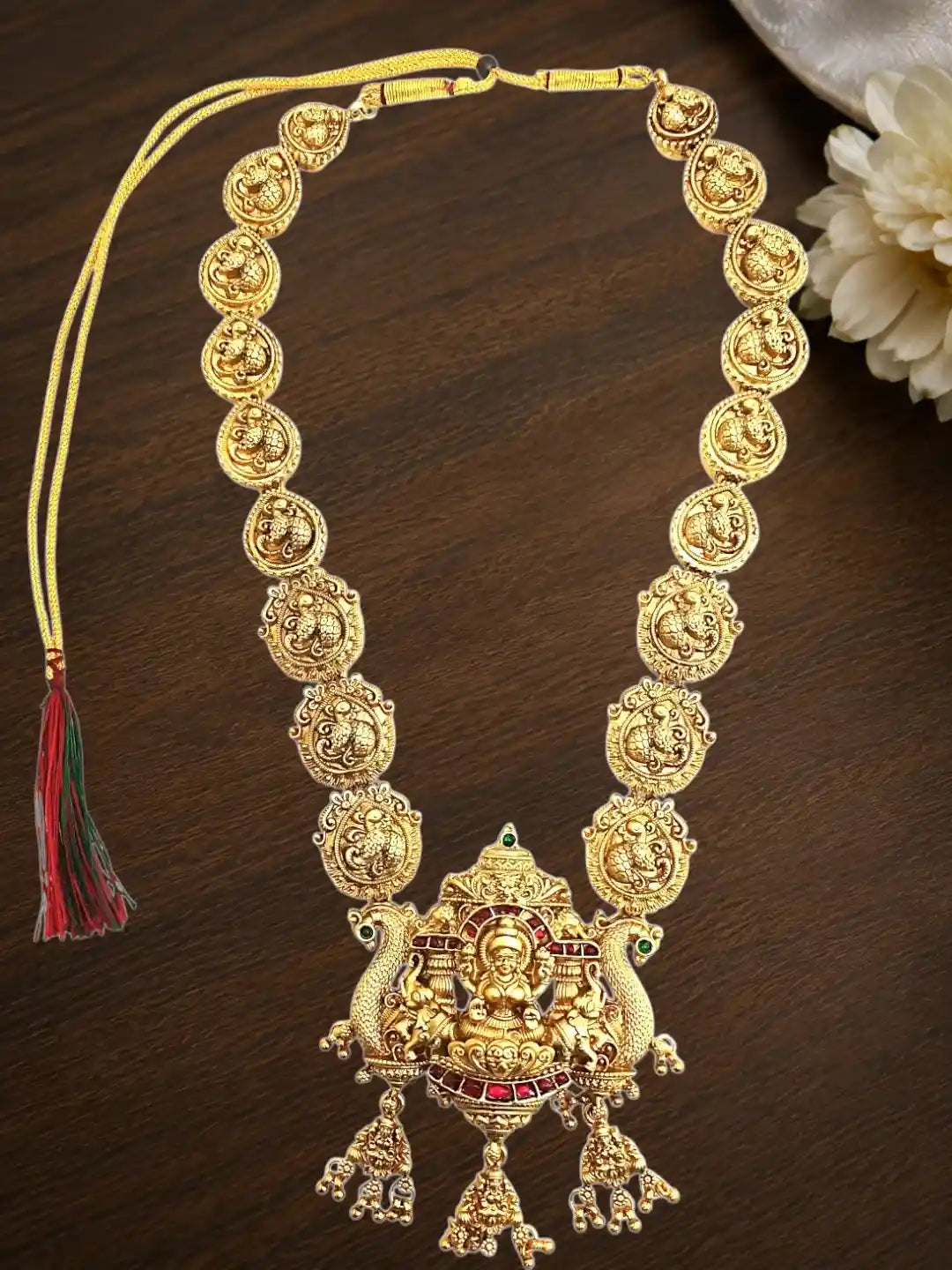 Gold Plated Temple Style Long Necklace Set