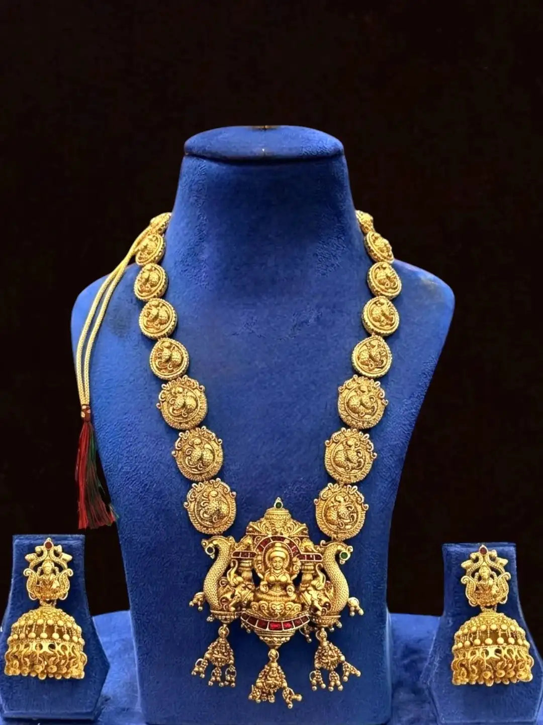 Gold Plated Temple Style Long Necklace Set