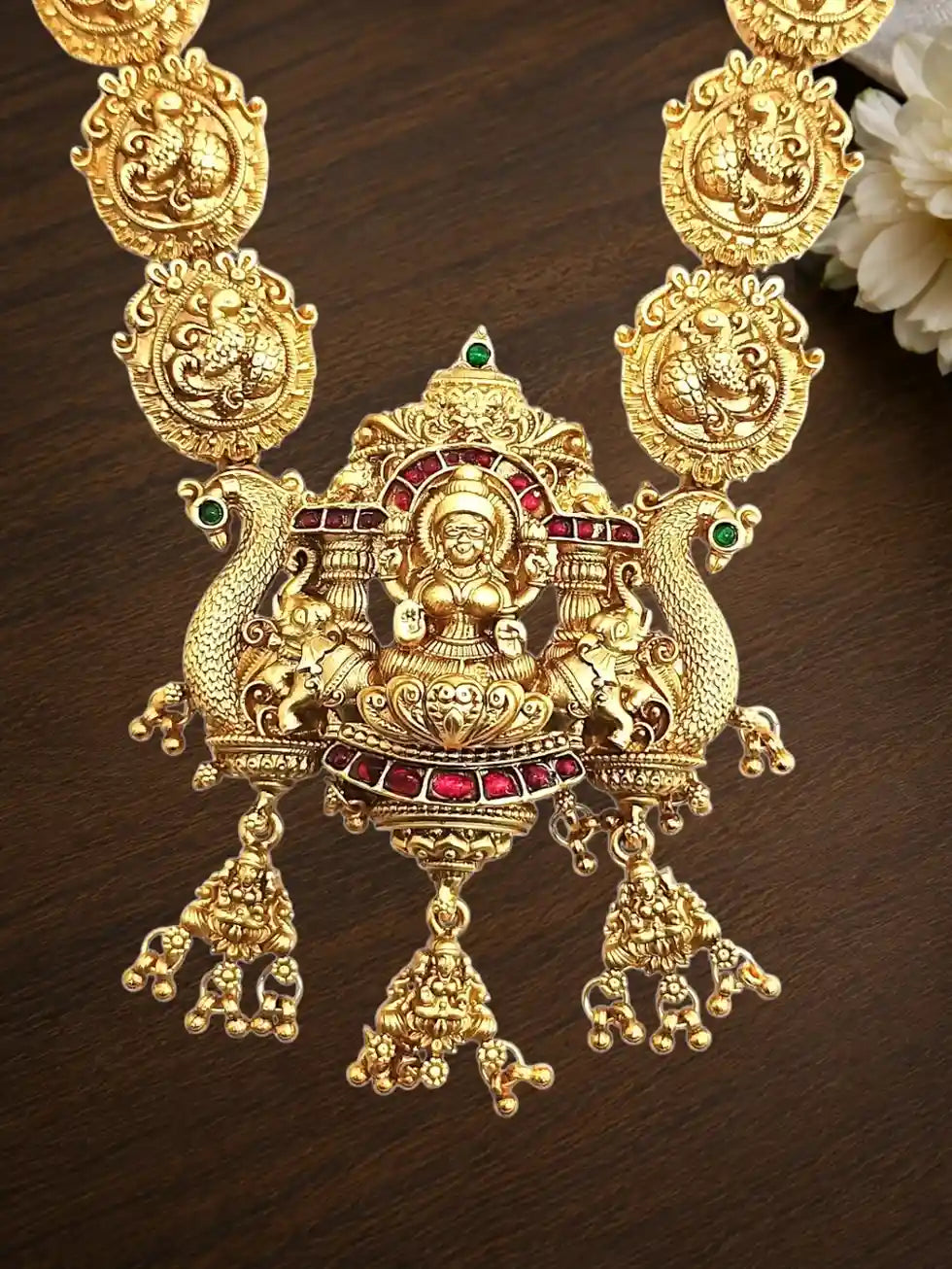 Gold Plated Temple Style Long Necklace Set