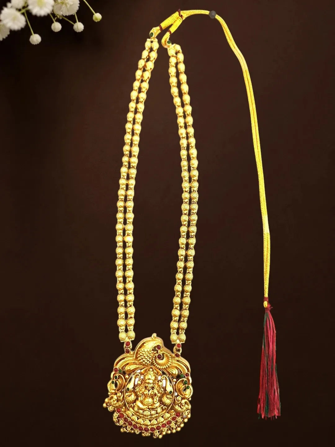 Gold Plated Temple Design Matar Mala Necklace Set