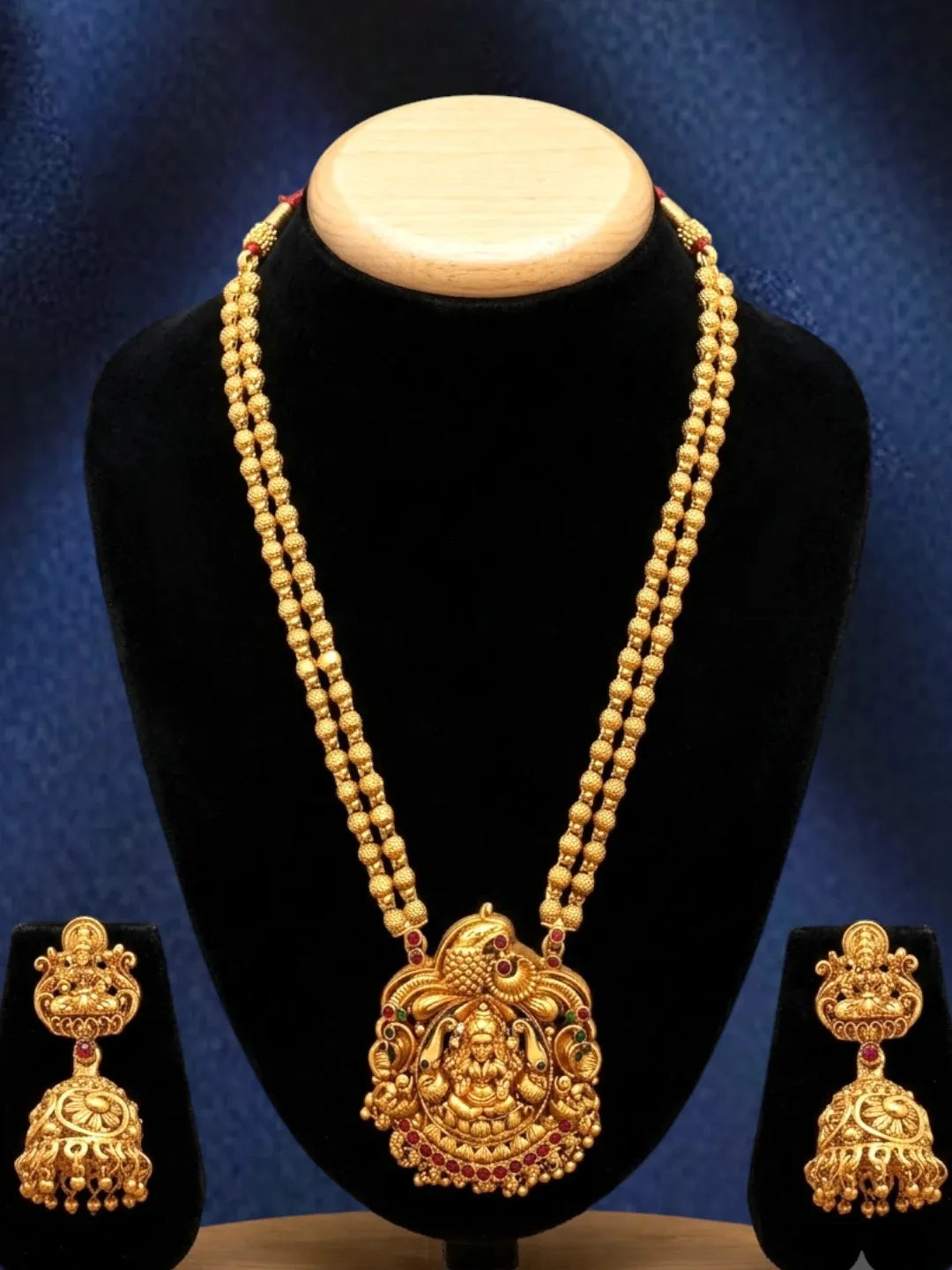 Gold Plated Temple Design Matar Mala Necklace Set