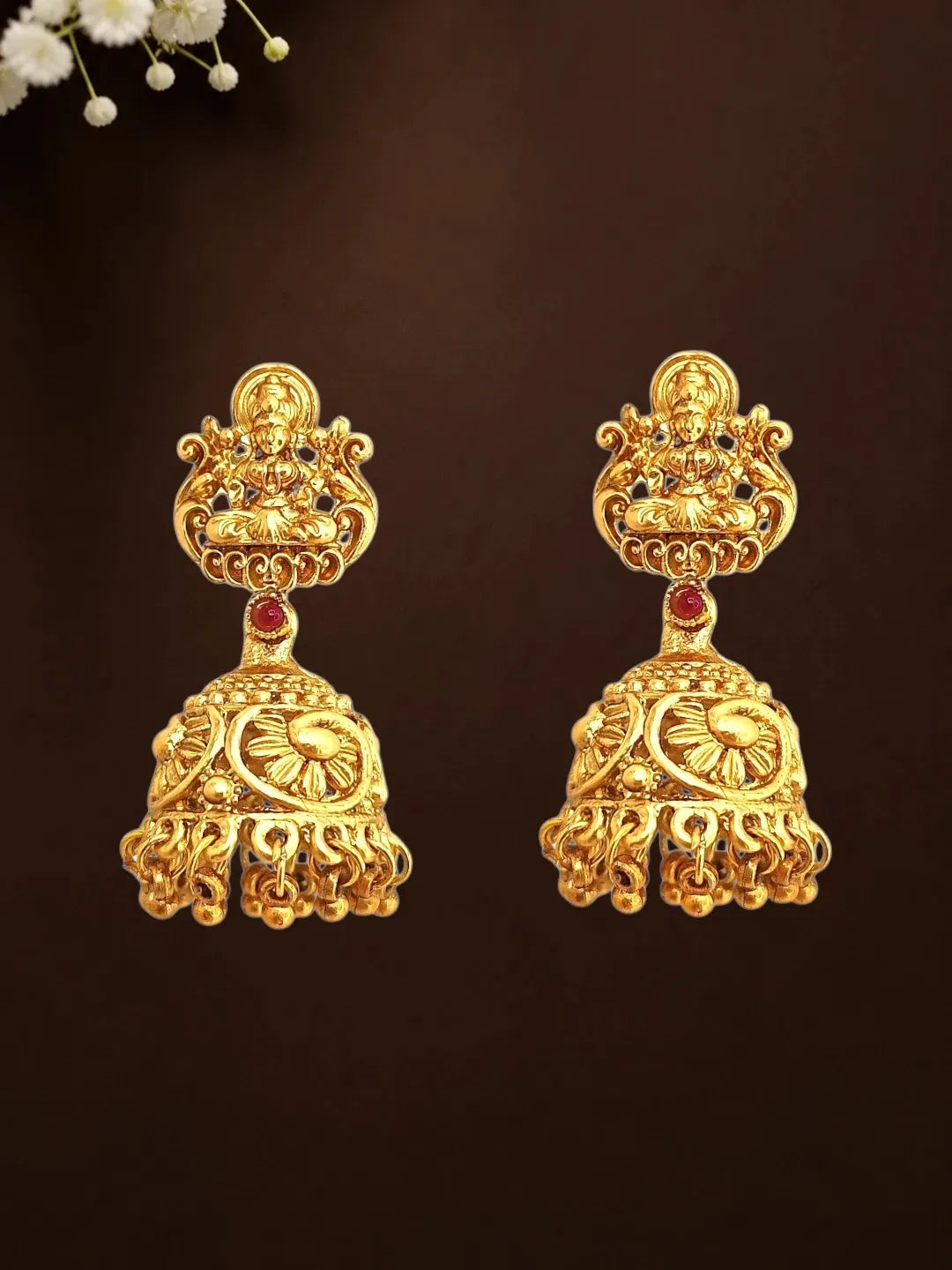 Gold Plated Temple Design Matar Mala Necklace Set