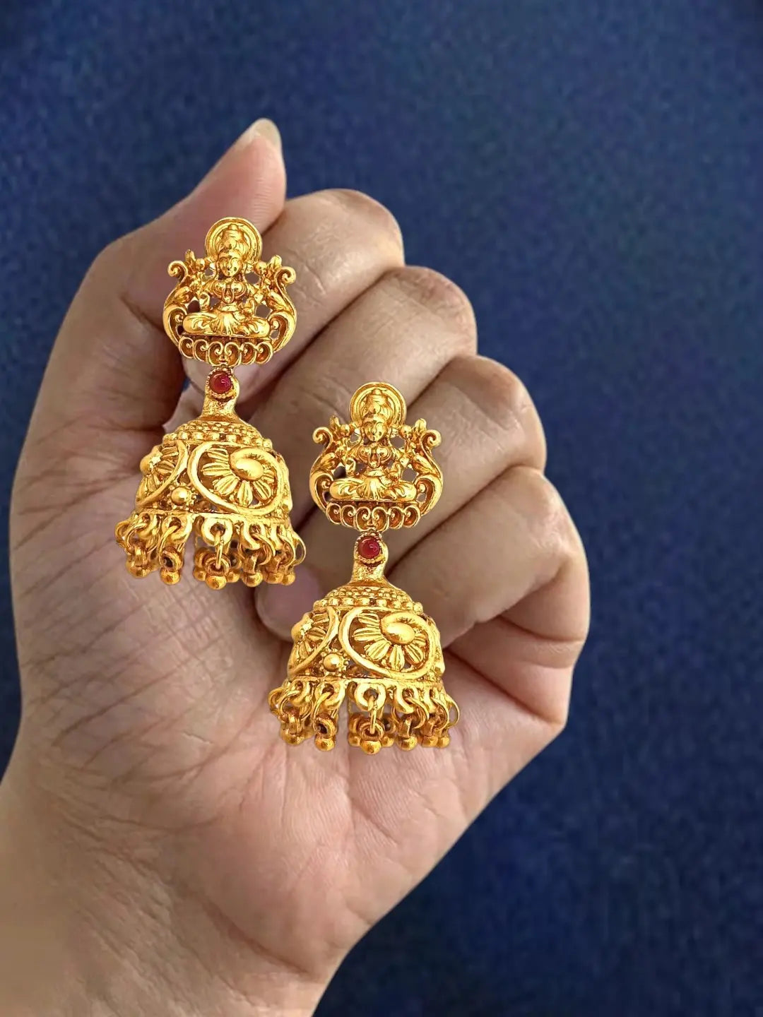 Gold Plated Temple Design Matar Mala Necklace Set
