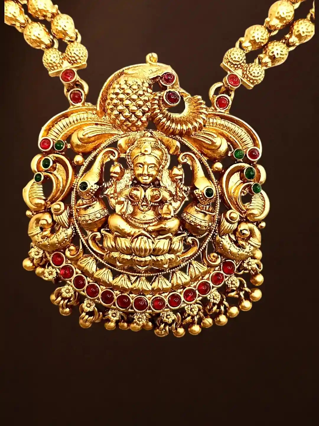 Gold Plated Temple Design Matar Mala Necklace Set
