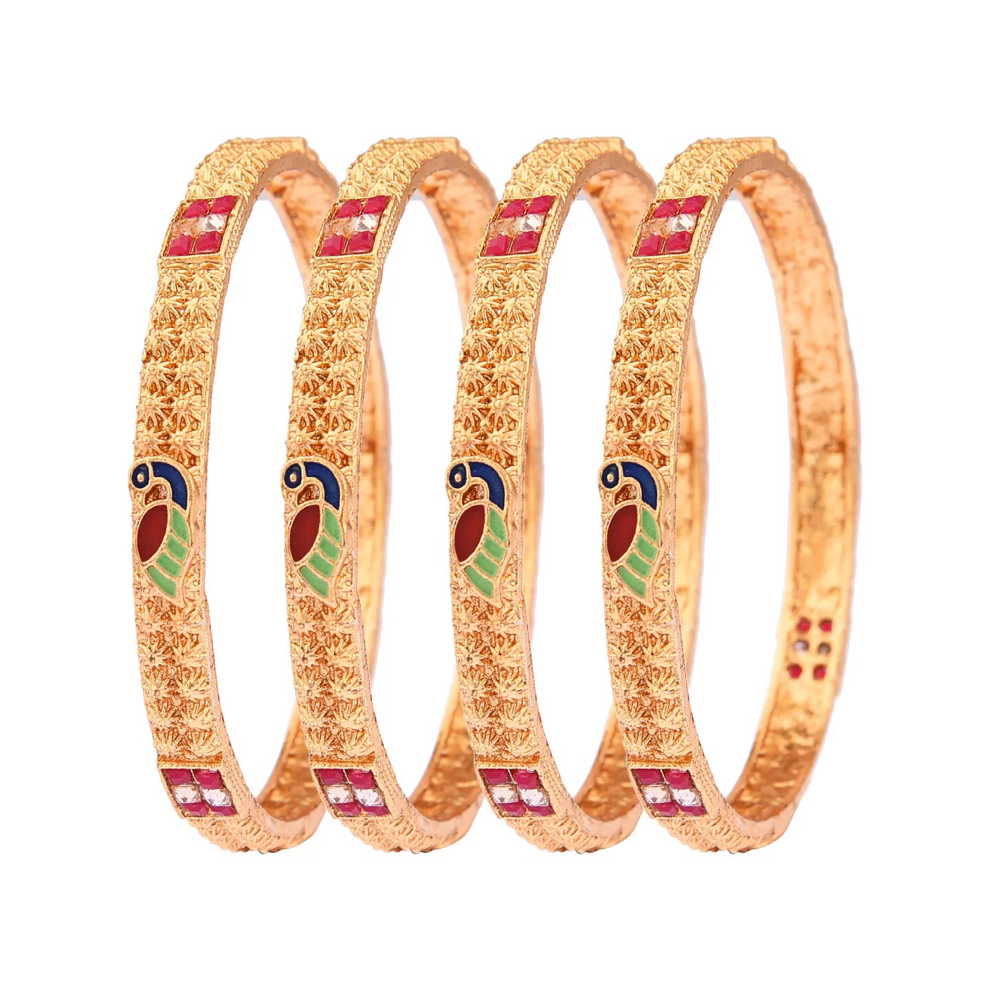 Traditional Gold Plated Meenakari Stone Studded 4Pc Kada Bangle
