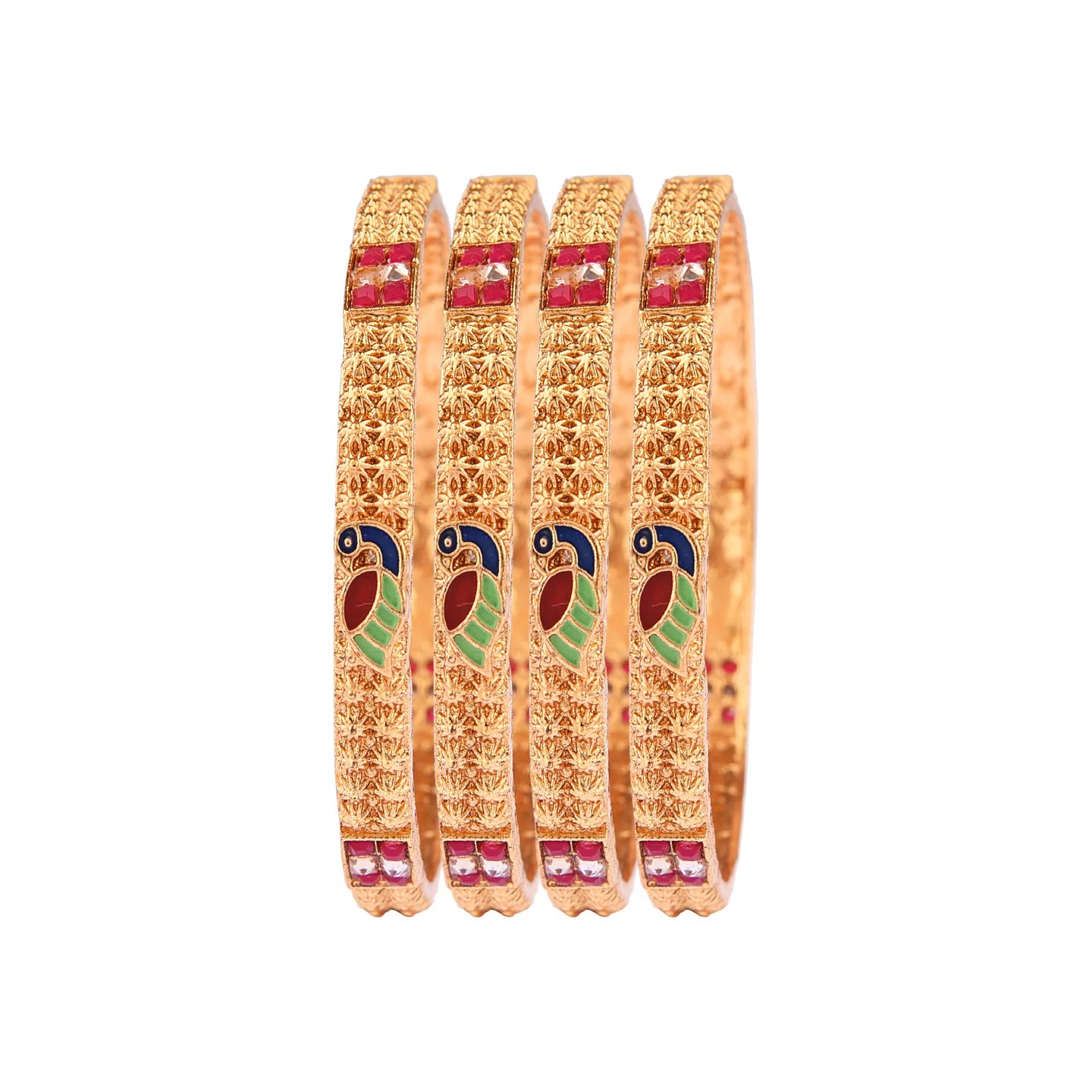 Traditional Gold Plated Meenakari Stone Studded 4Pc Kada Bangle
