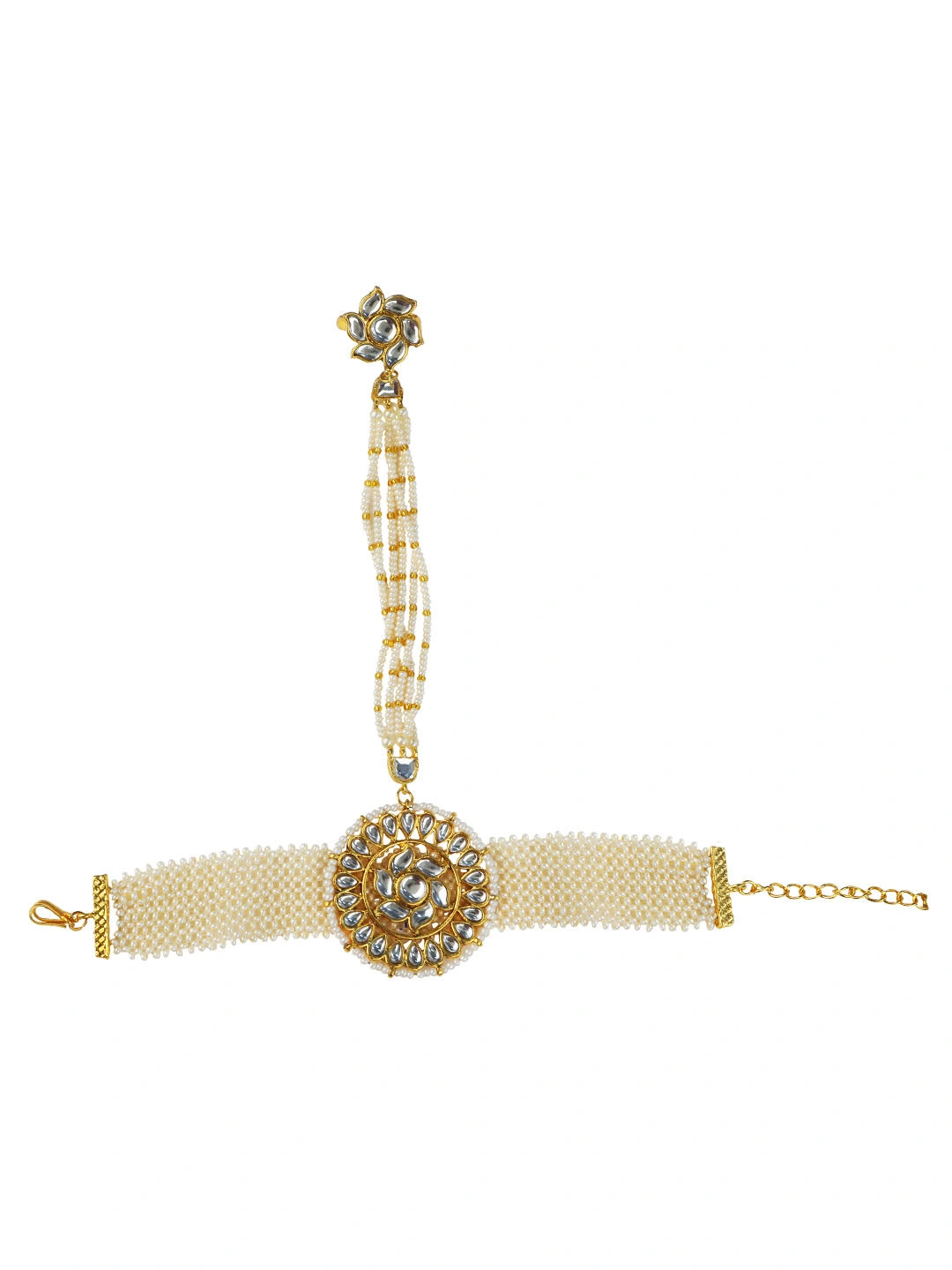 Rajasthani Kundan Pearl Haathphool Bracelet