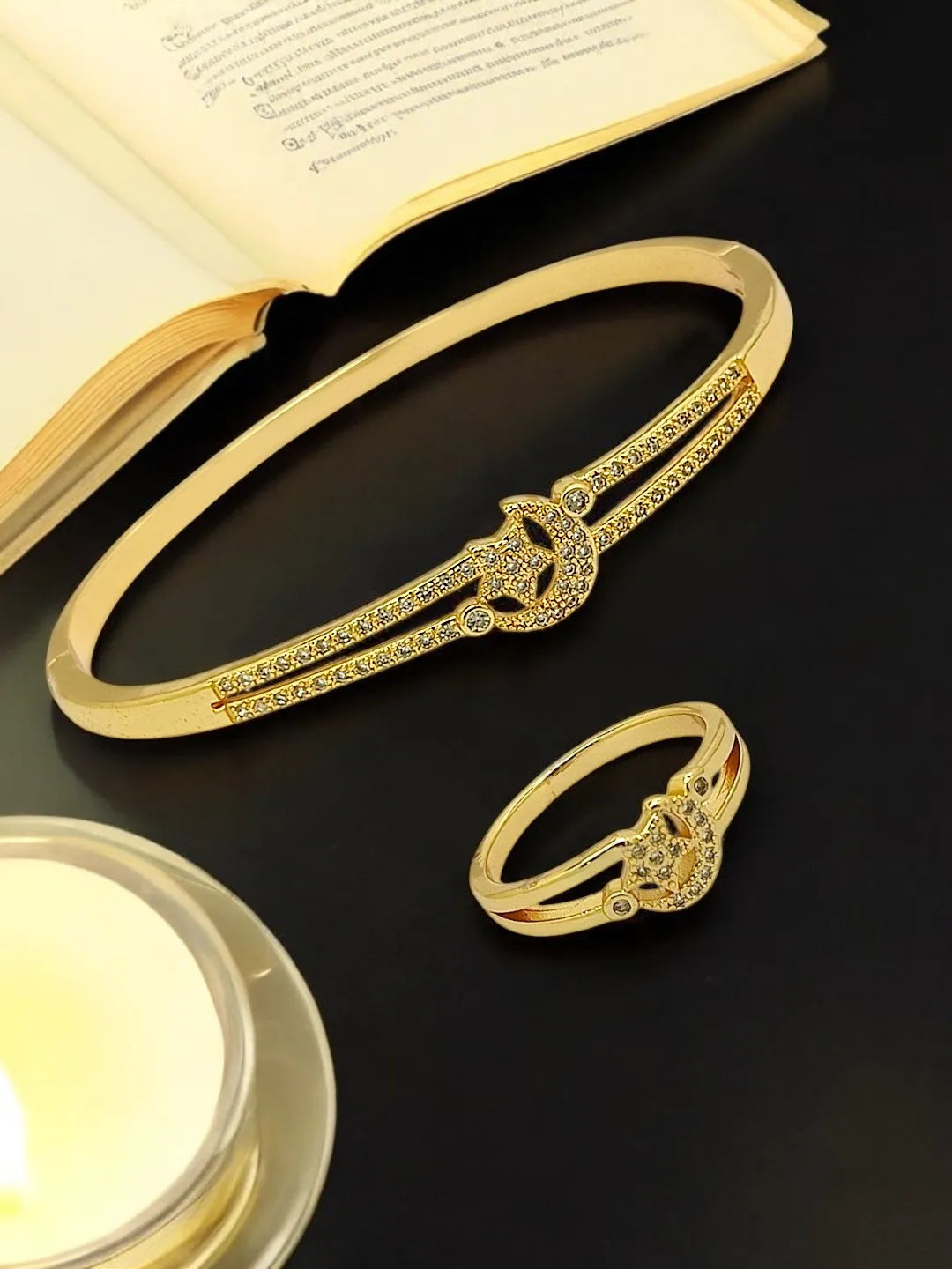 Women 2 Cubic Zirconia Handcrafted Gold Plated Kada Bracelet