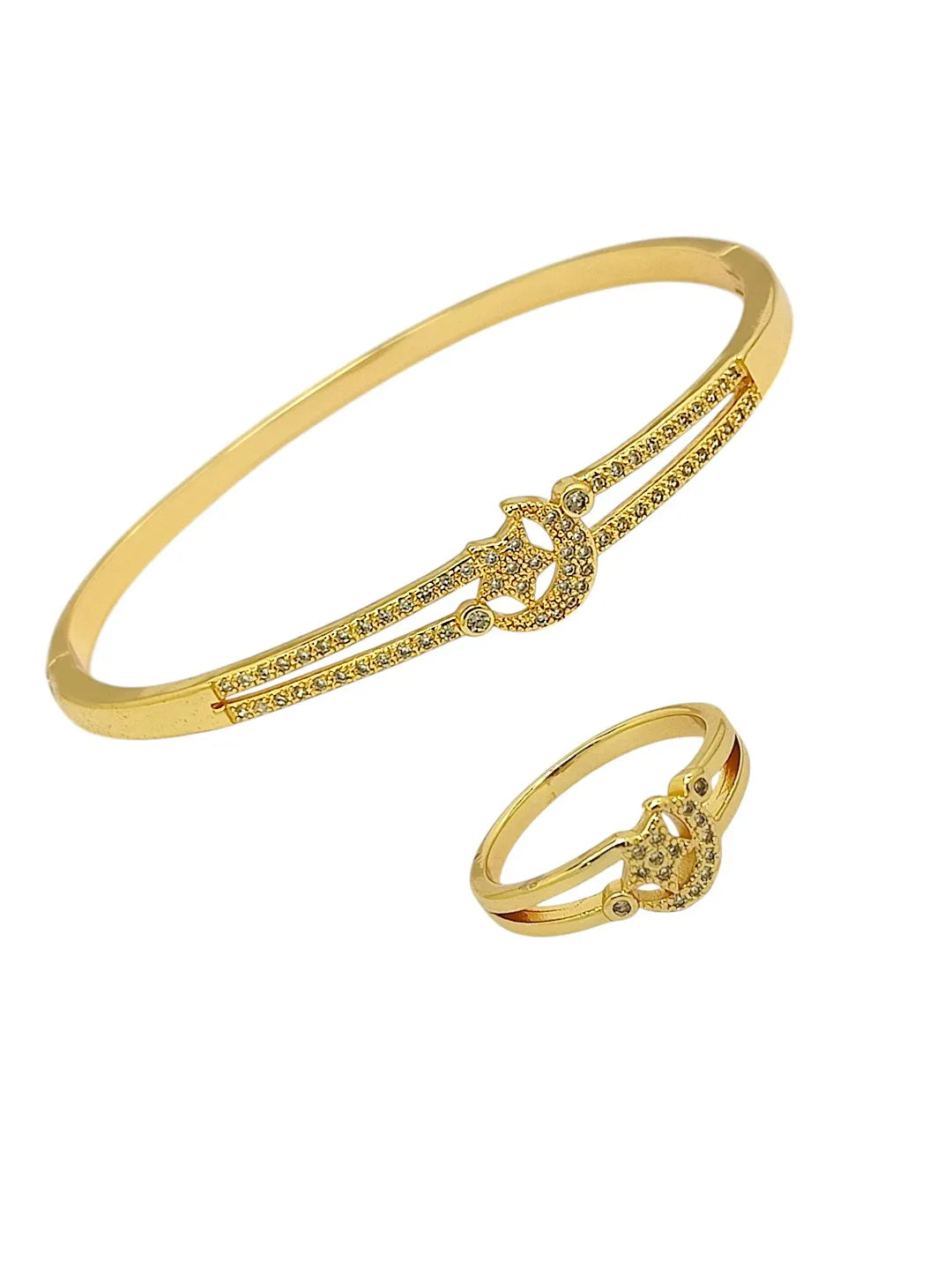 Women 2 Cubic Zirconia Handcrafted Gold Plated Kada Bracelet