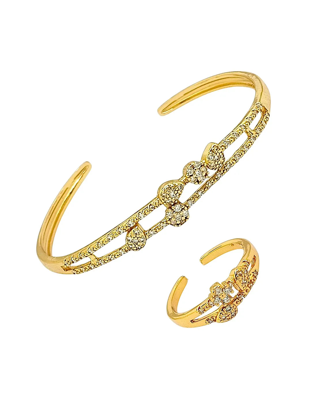 Gold Plated Cuff Bracelet With finger Ring