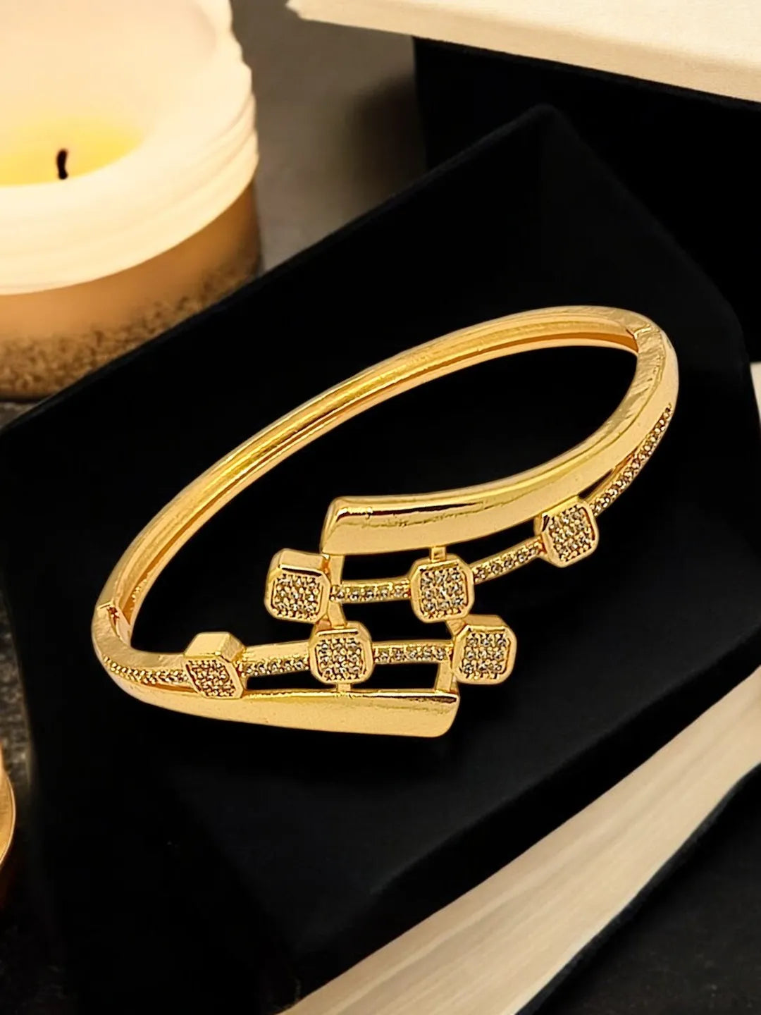 Women Cubic Zirconia Gold Plated Kada Bracelet