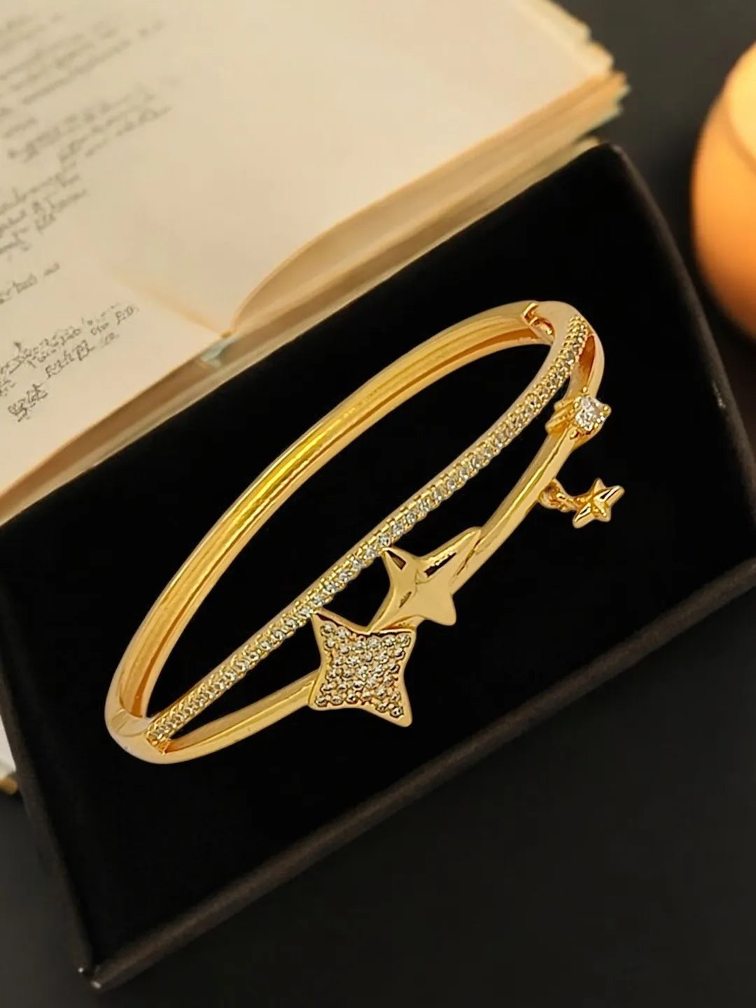 Women Cubic Zirconia Star Gold Plated Kada Bracelet