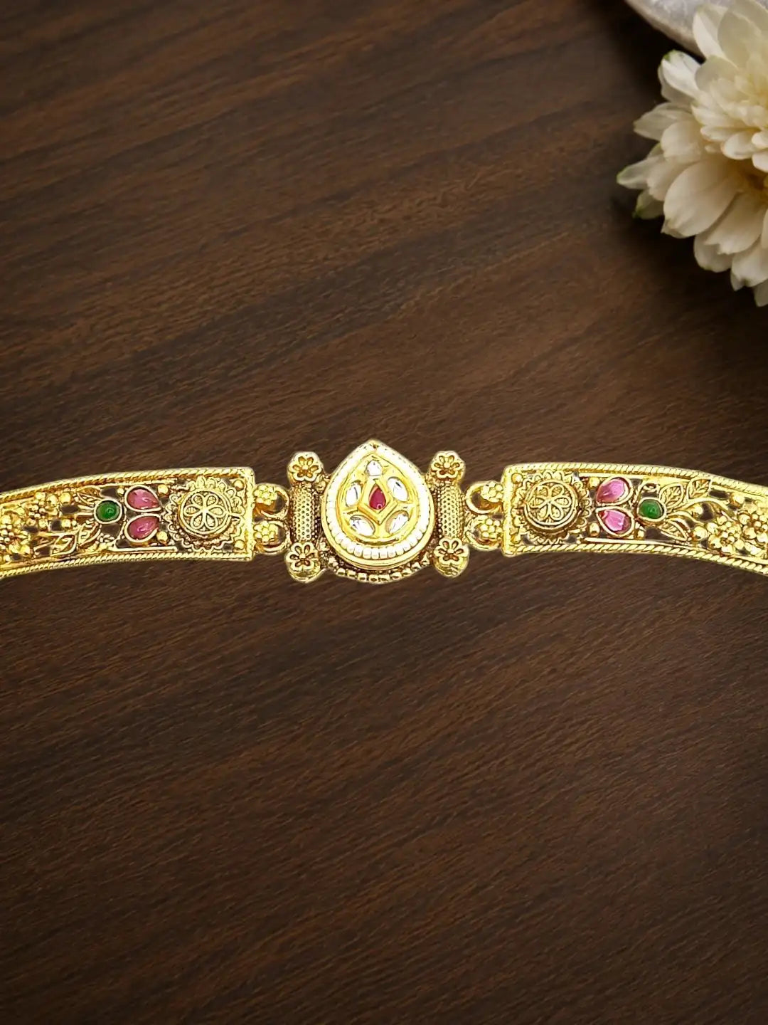 Gold Plated Kundan Rajwadi Adjustable Bracelet