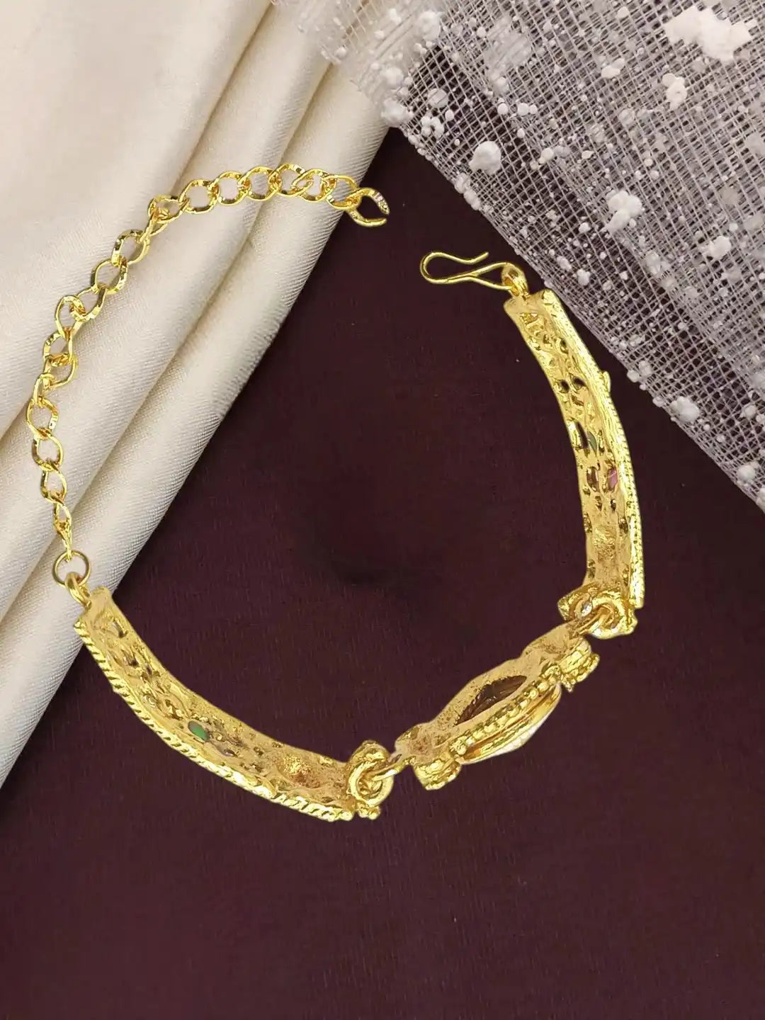Gold Plated Kundan Rajwadi Adjustable Bracelet