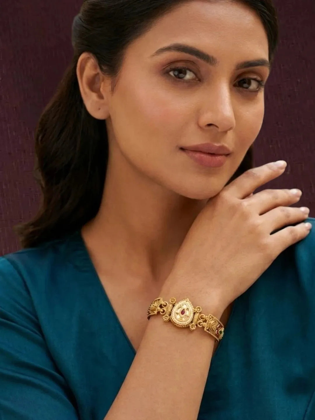 Gold Plated Kundan Rajwadi Adjustable Bracelet