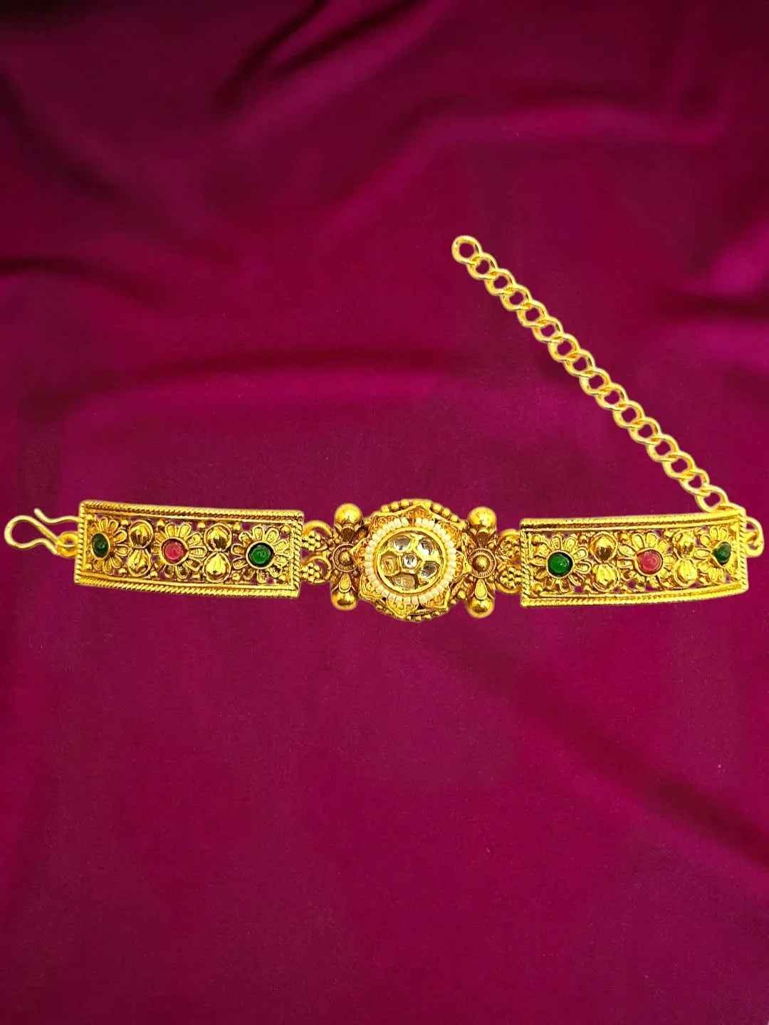 Gold Plated Kundan Elegant Adjustable Bracelet