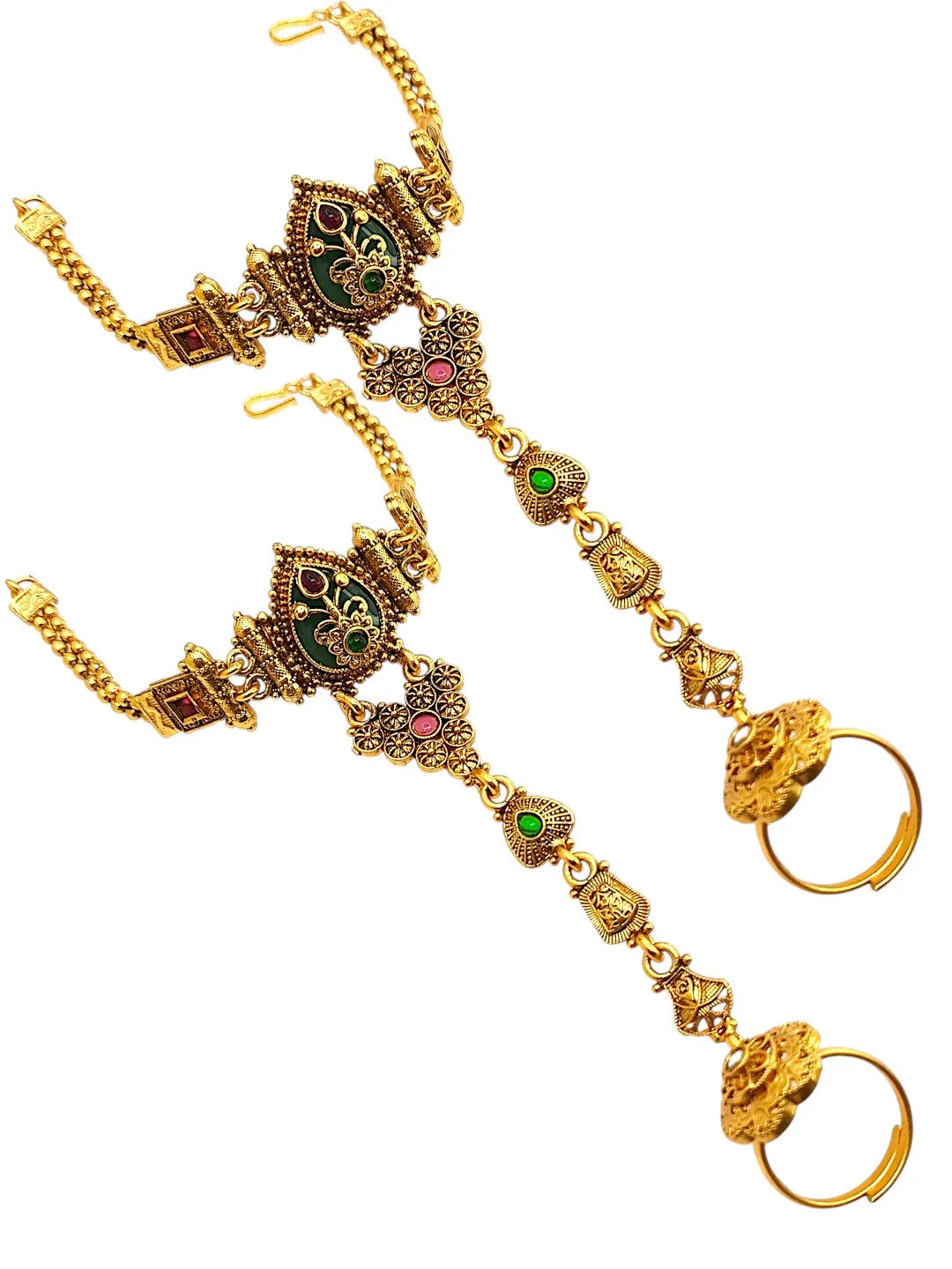 Set Of 2 Heritage Design Adjustable Hathphool Ring Bracelet