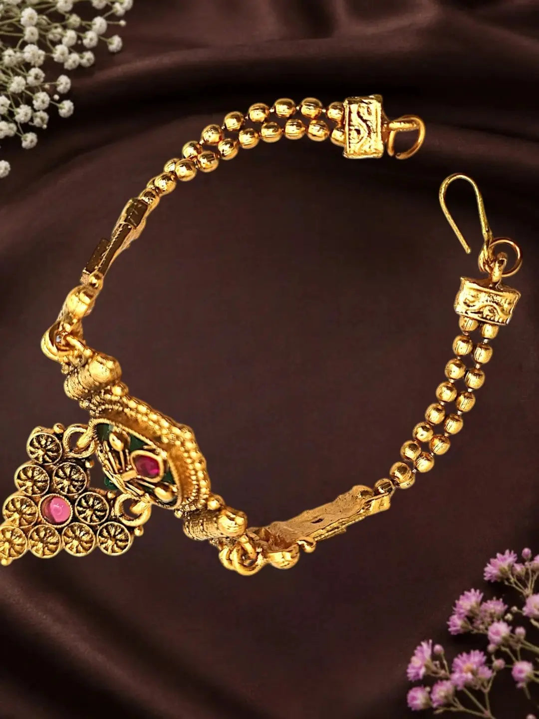 Set Of 2 Heritage Design Adjustable Hathphool Ring Bracelet