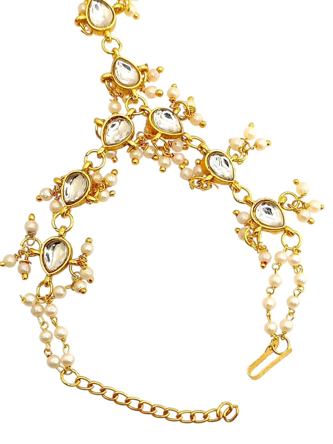 Gold Plated Kundan Hathphool Ring Bracelet