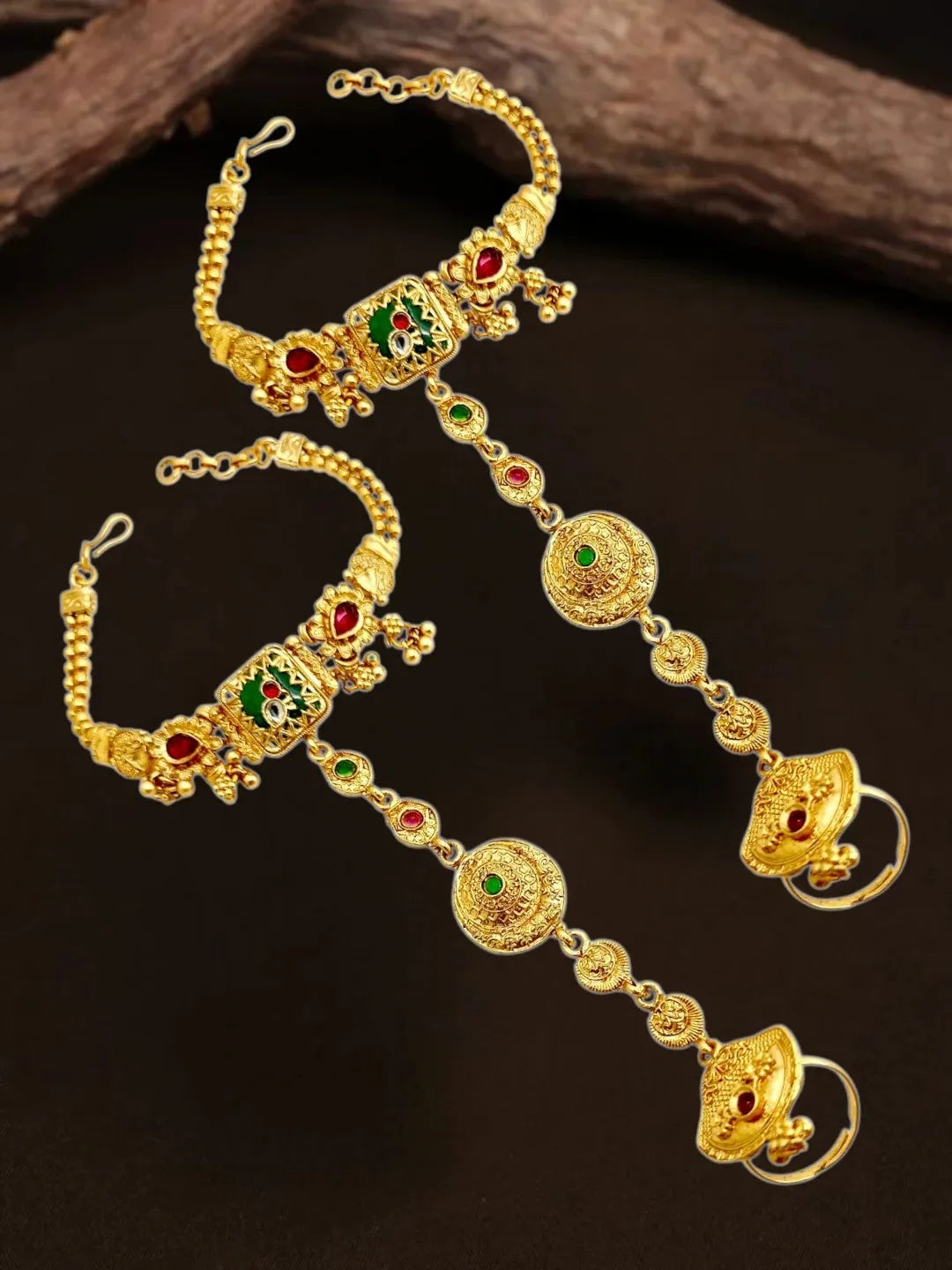 Gold-Plated Ethnic Heritage Ring Bracelet Women