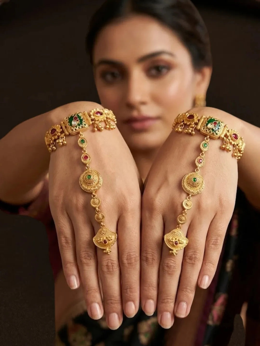Gold-Plated Ethnic Heritage Ring Bracelet Women