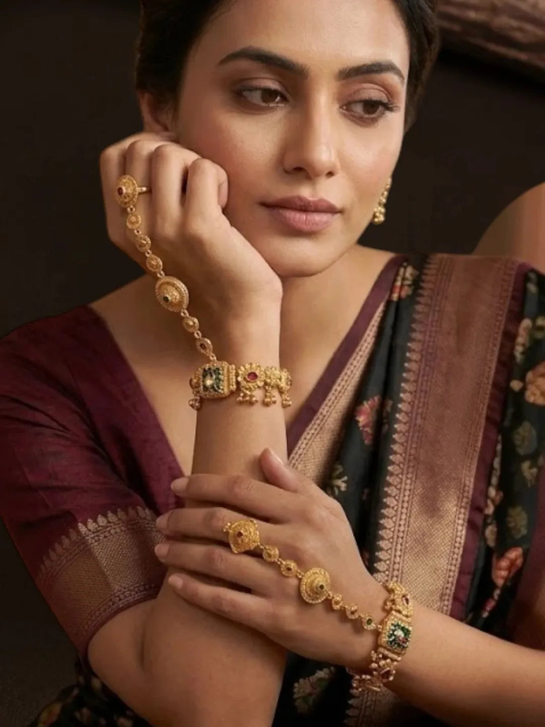 Gold-Plated Ethnic Heritage Ring Bracelet Women
