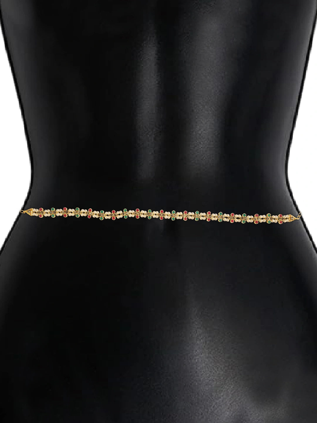 Double Line Pearl Cz Gold Plated Waist Belly Belt
