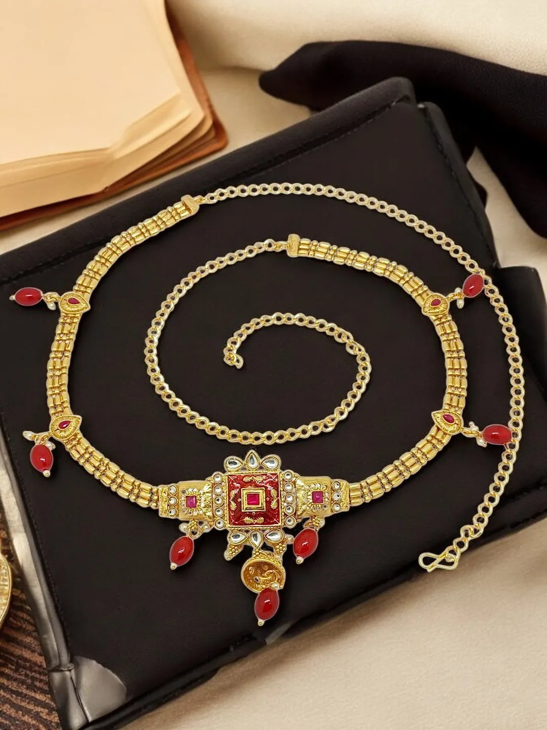Red Stones Studded Waist Chain