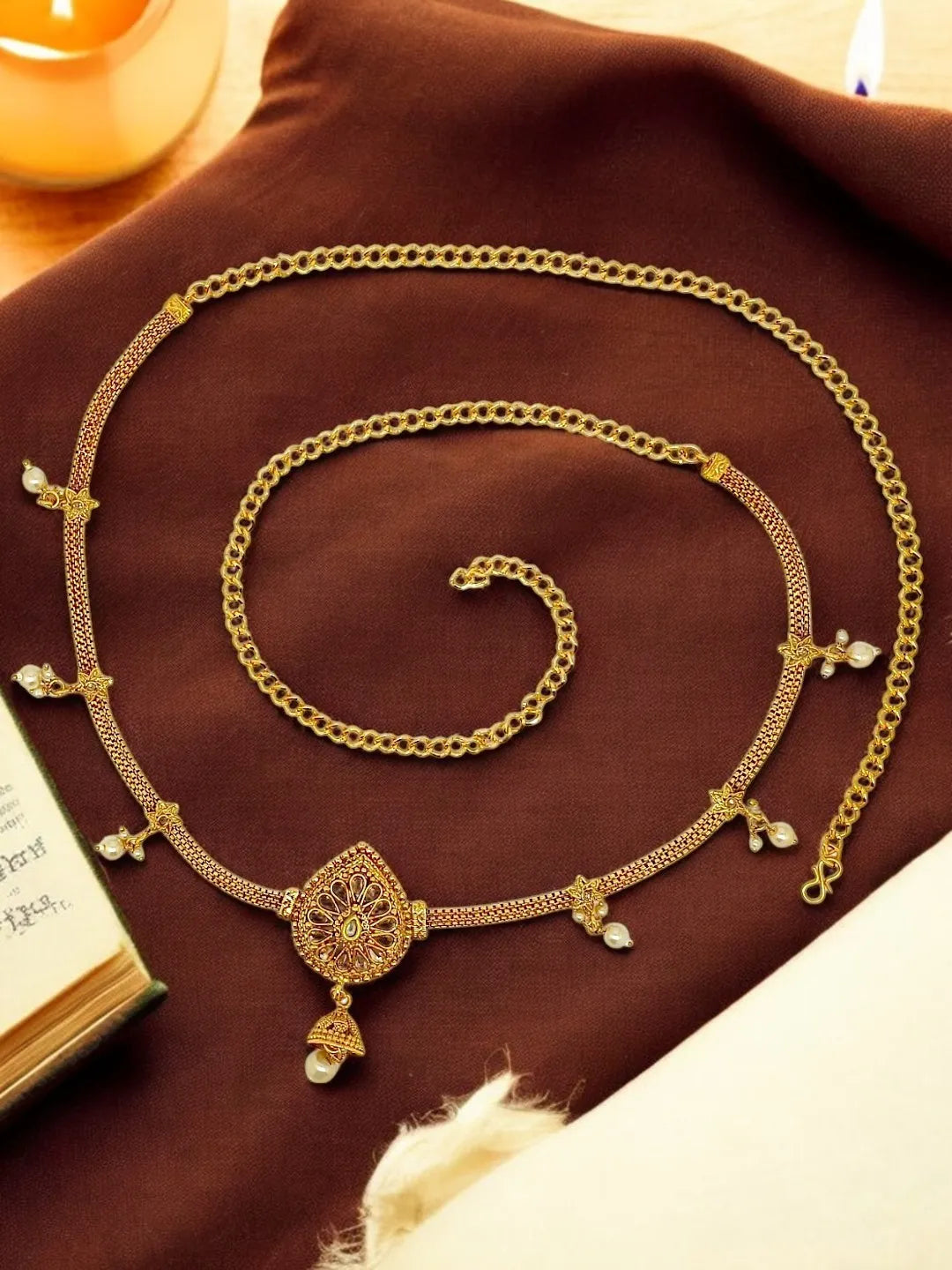 Kundan Studded Drop Shaped Waist Chain