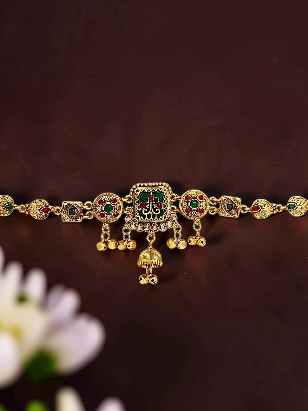 Gold Plated Heritage Enamel Waist Chain Kamarbandh