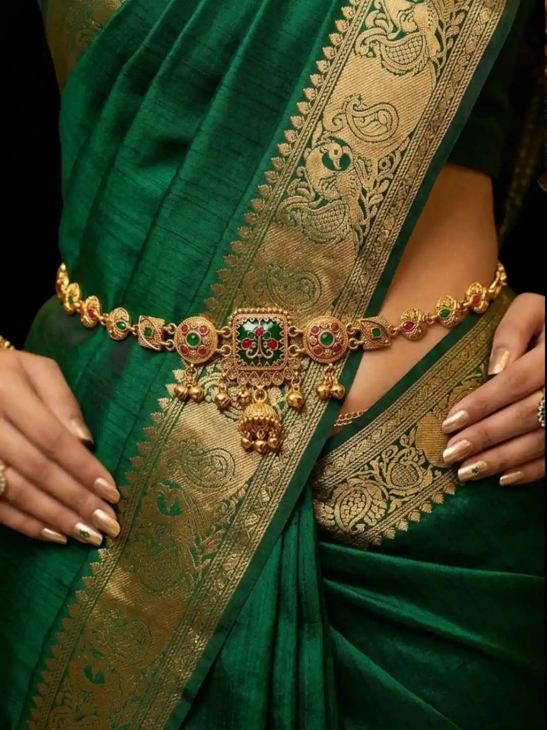 Gold Plated Heritage Enamel Waist Chain Kamarbandh