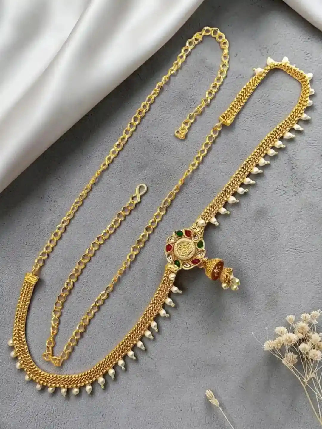 Gold Plated Kundan Beads Waist Chain Kamarbandh