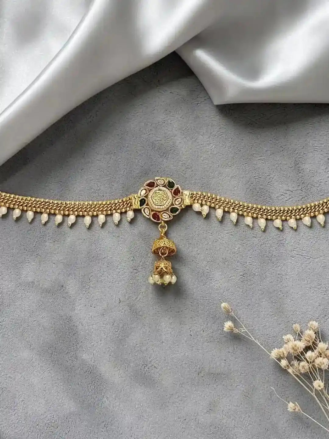 Gold Plated Kundan Beads Waist Chain Kamarbandh