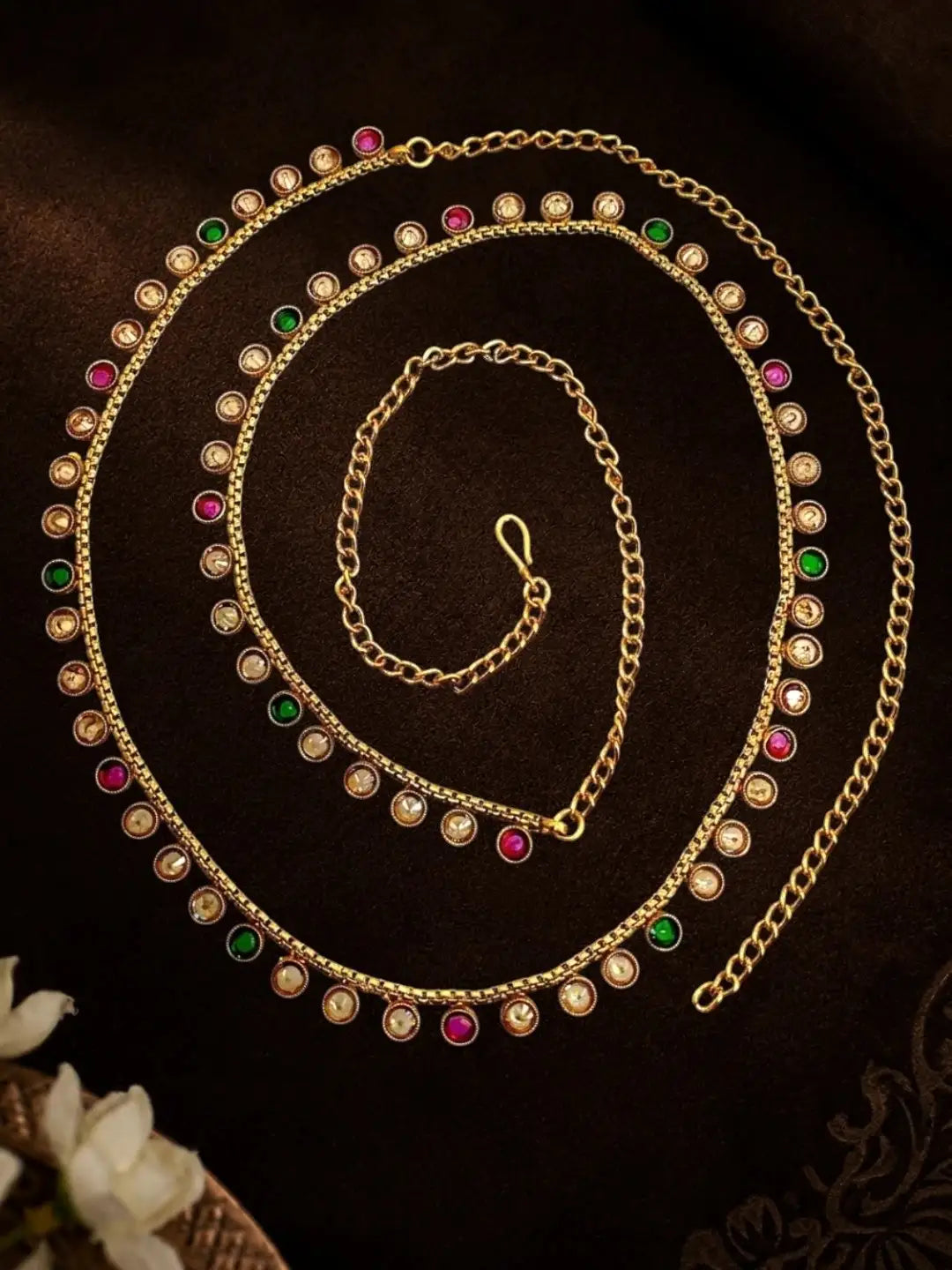 Gold Plated Multi Stone Waist Chain Kamarbandh