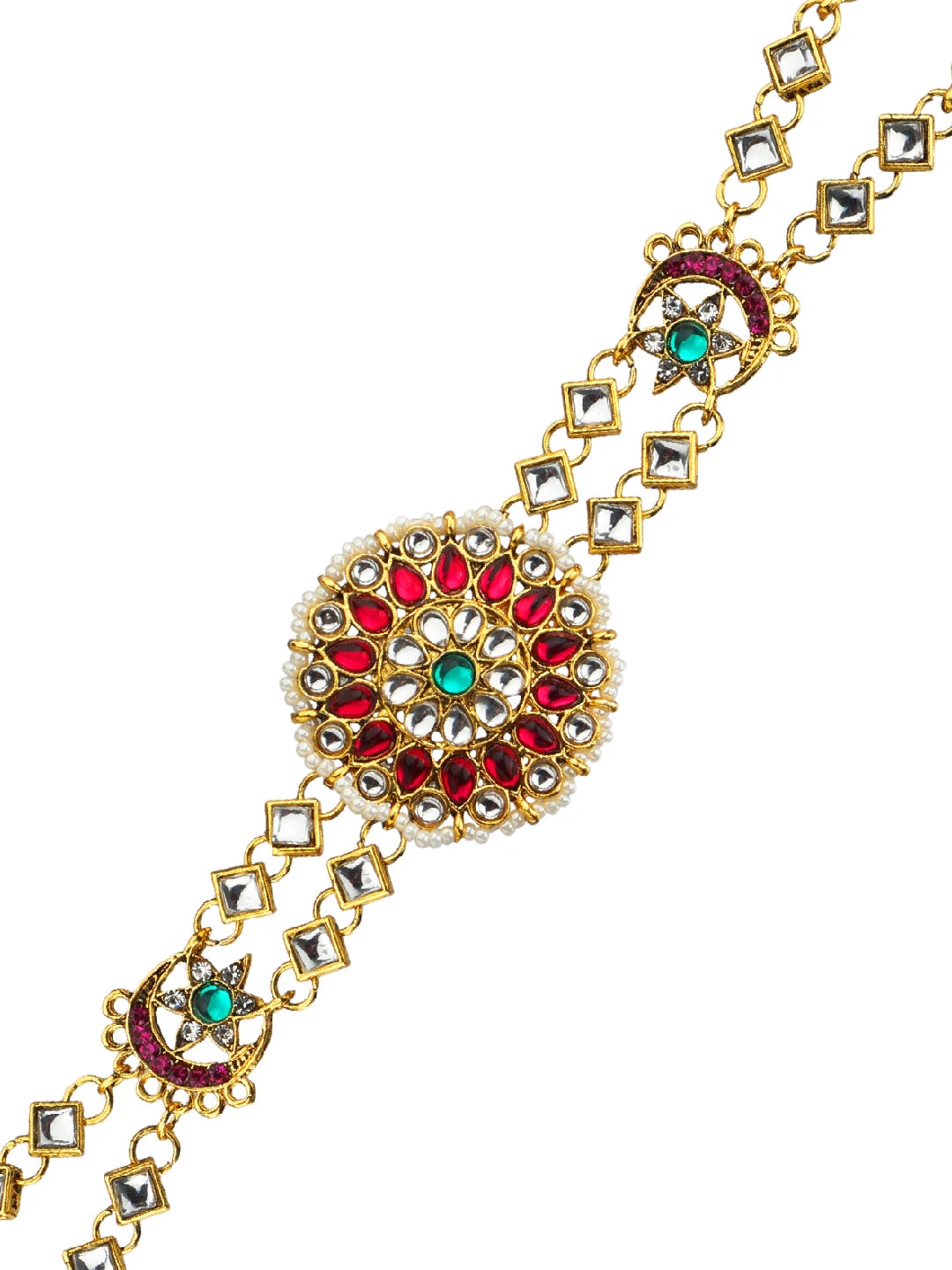 Rajwadi Pink Green Kundan Bridal Mathapatti Sheeshphool