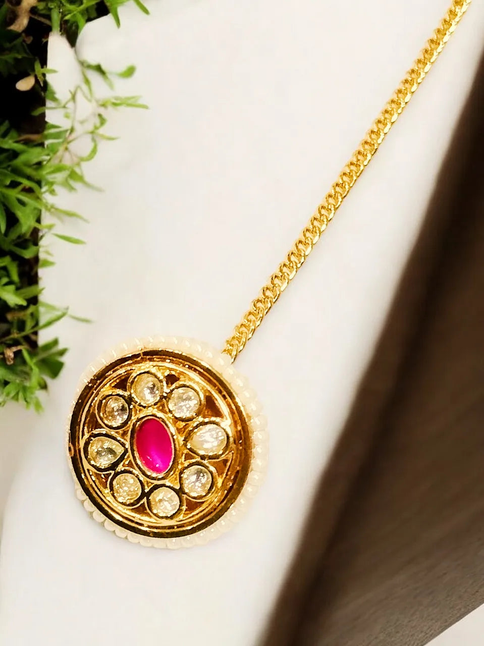 Gold-Plated Kundan Studded Maang Tikka Head Jewellery
