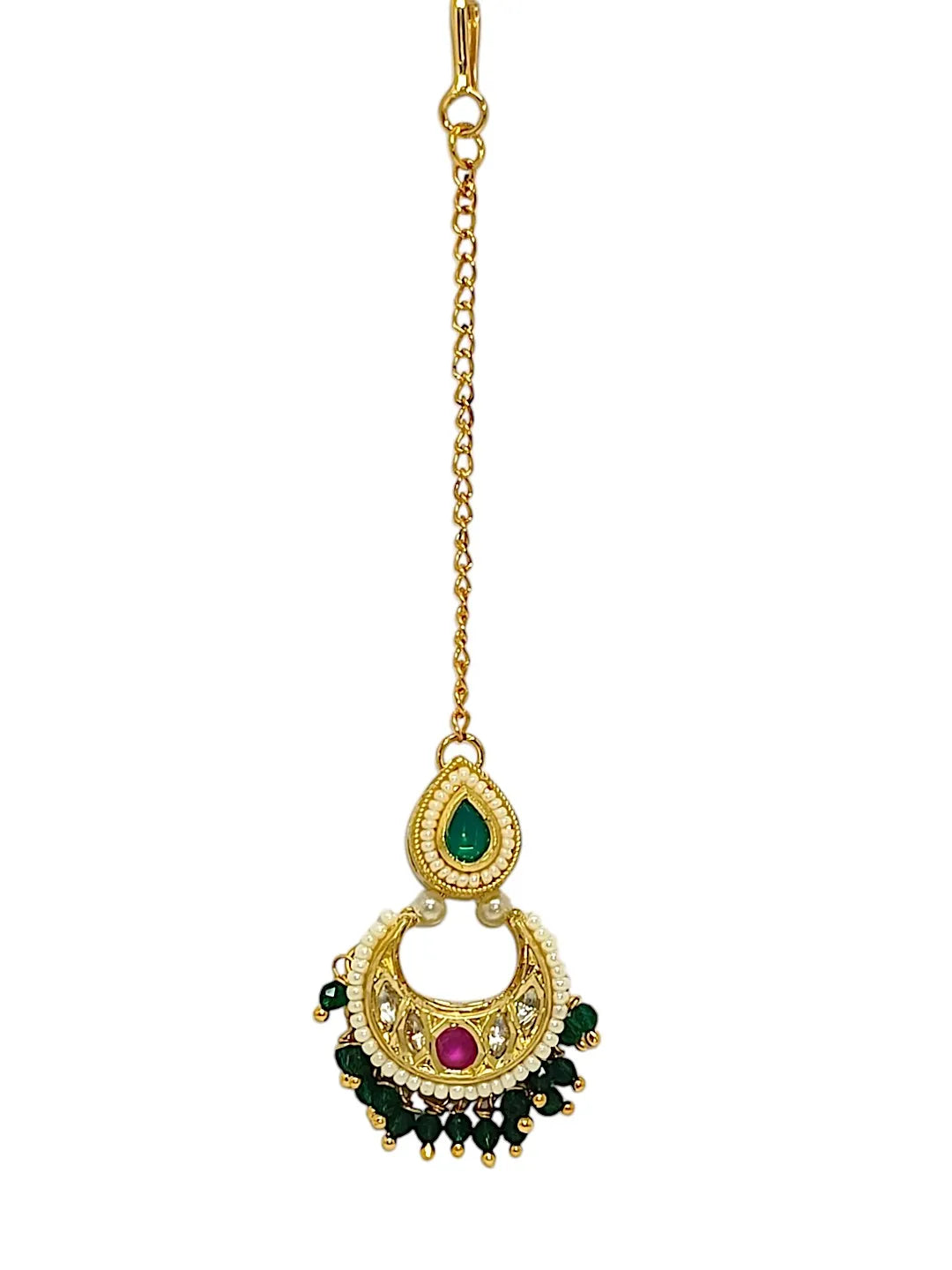 Gold-Plated Artificial Stones and Beads Studded Maang Tikka Head Jewellery
