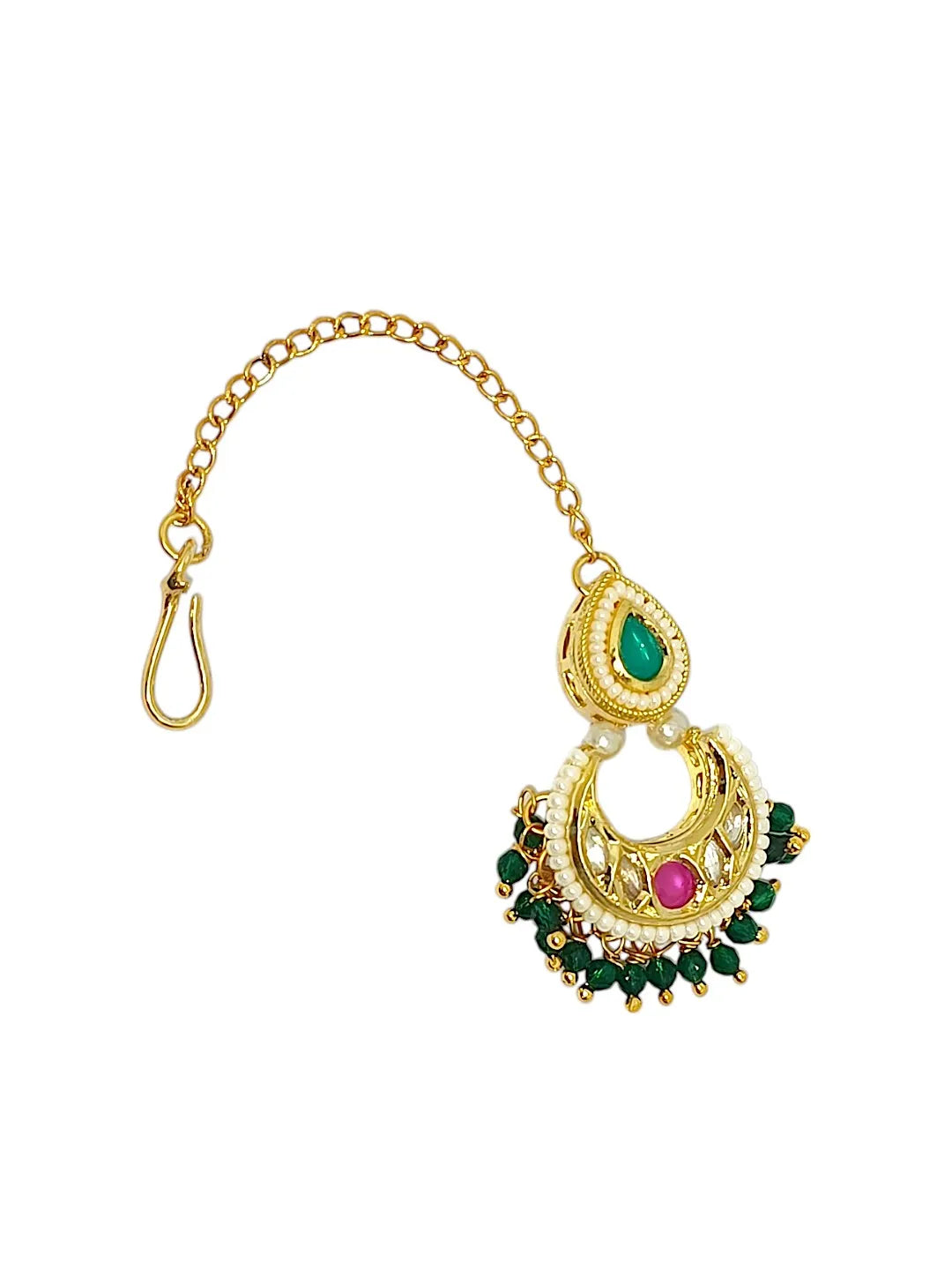 Gold-Plated Artificial Stones and Beads Studded Maang Tikka Head Jewellery