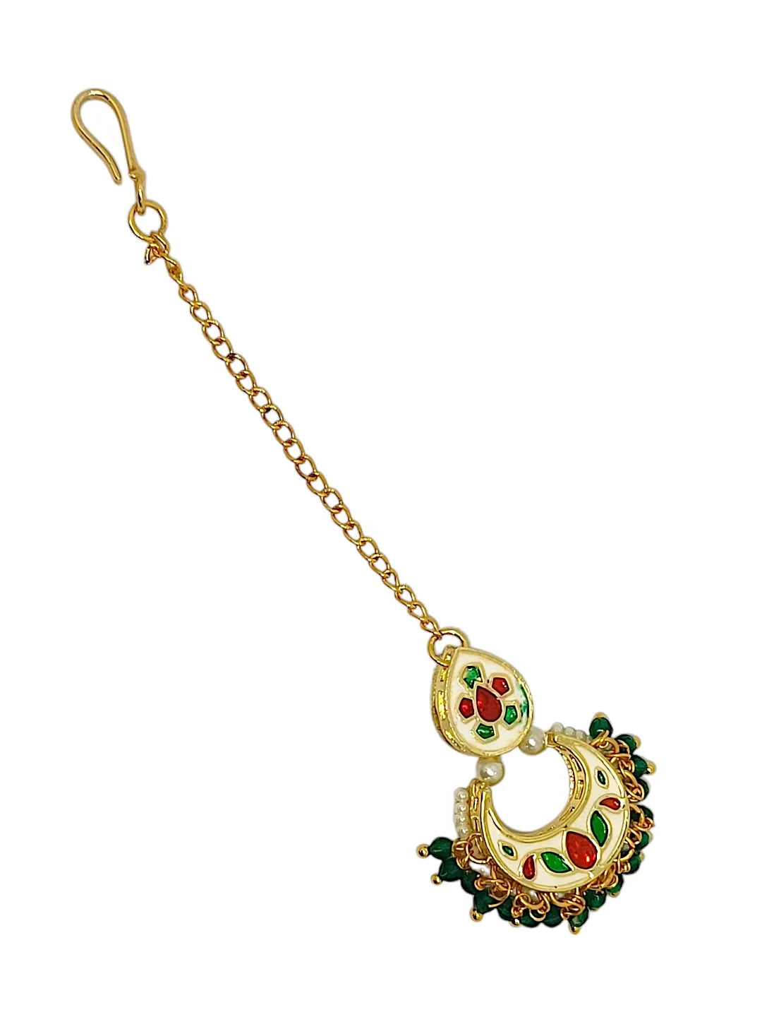 Gold-Plated Artificial Stones and Beads Studded Maang Tikka Head Jewellery