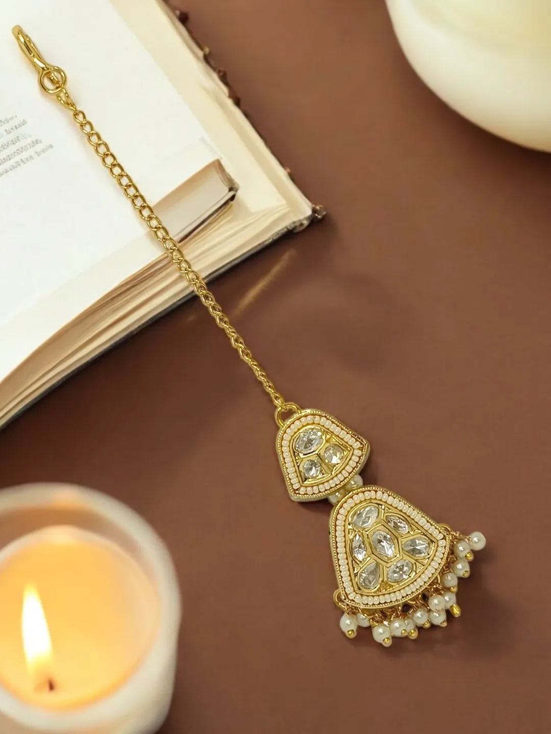 Gold-Plated Crystals Studded Maang Tikka Head Jewellery