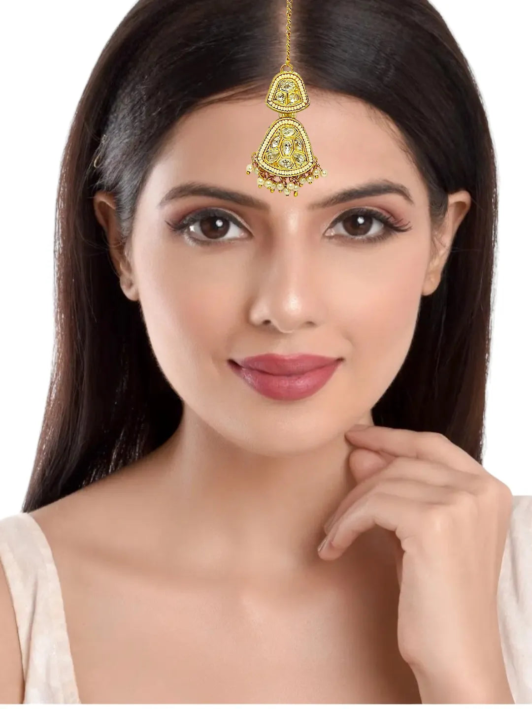 Gold-Plated Crystals Studded Maang Tikka Head Jewellery