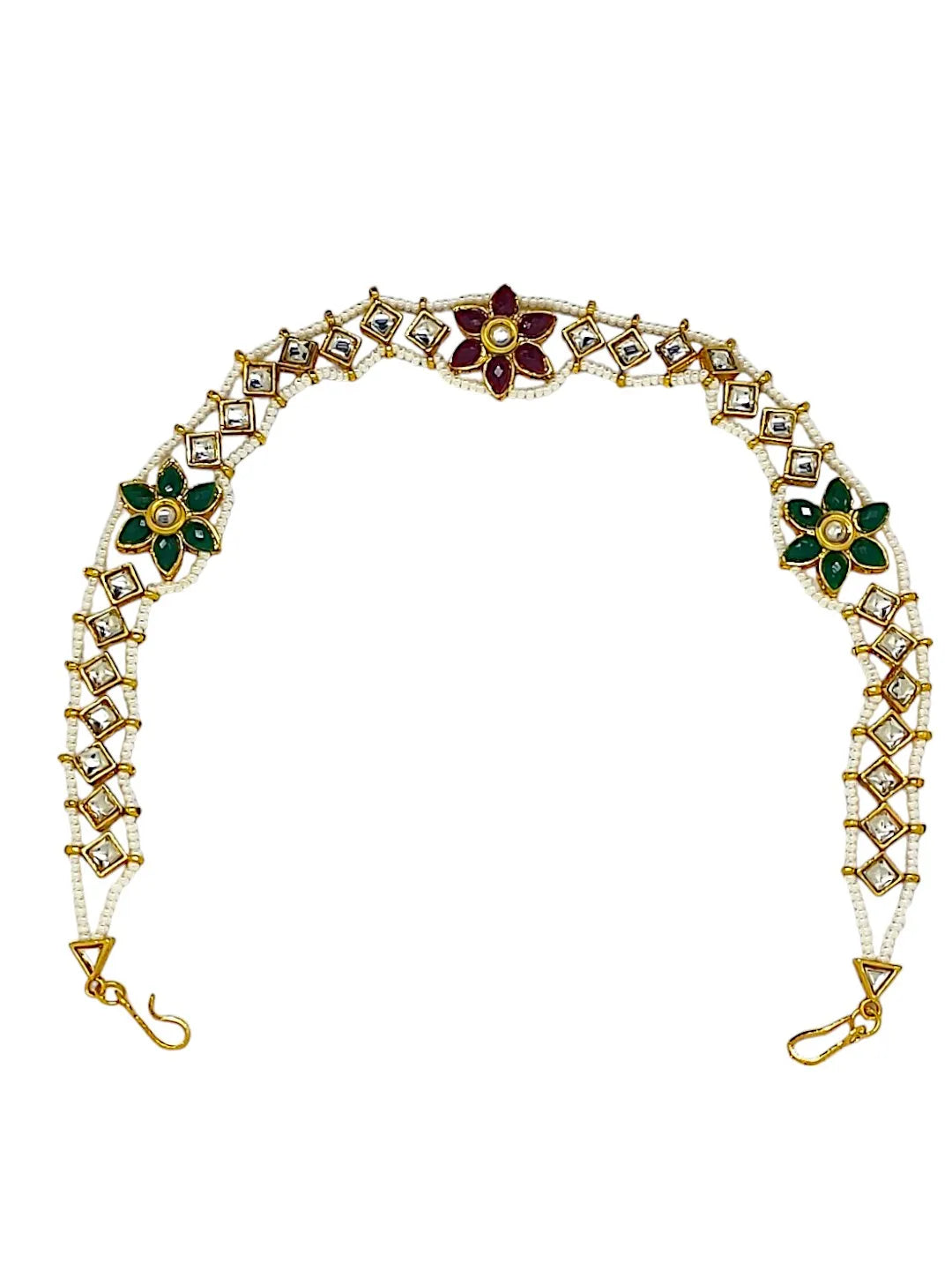 Gold-Plated Kundan Studded &  Beaded Matha Patti