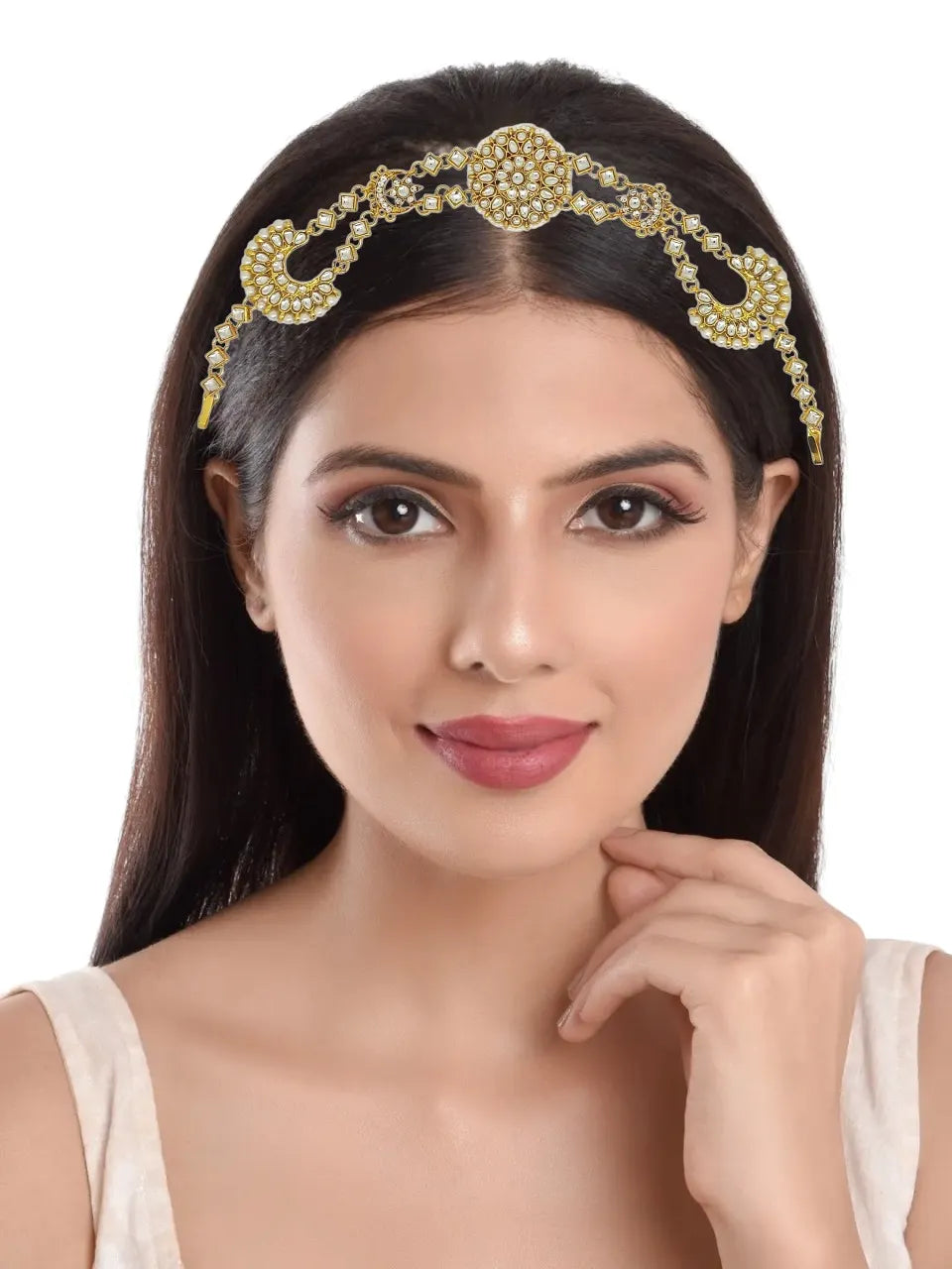 Gold-Plated Kundan Studded Layered Matha Patti