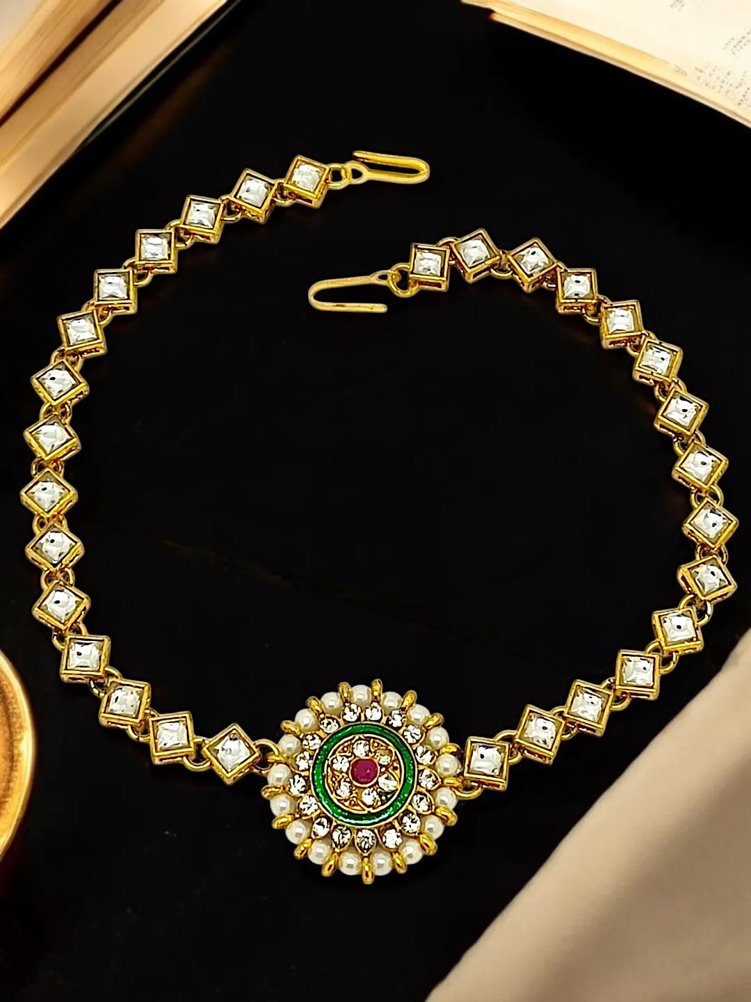 Gold-Plated Kundan Studded Round Shape Matha Patti